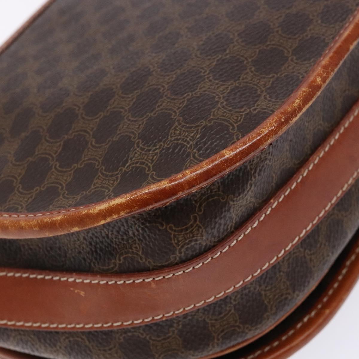 CELINE Macadam Canvas Shoulder Bag PVC Leather Brown Gold Auth 139393