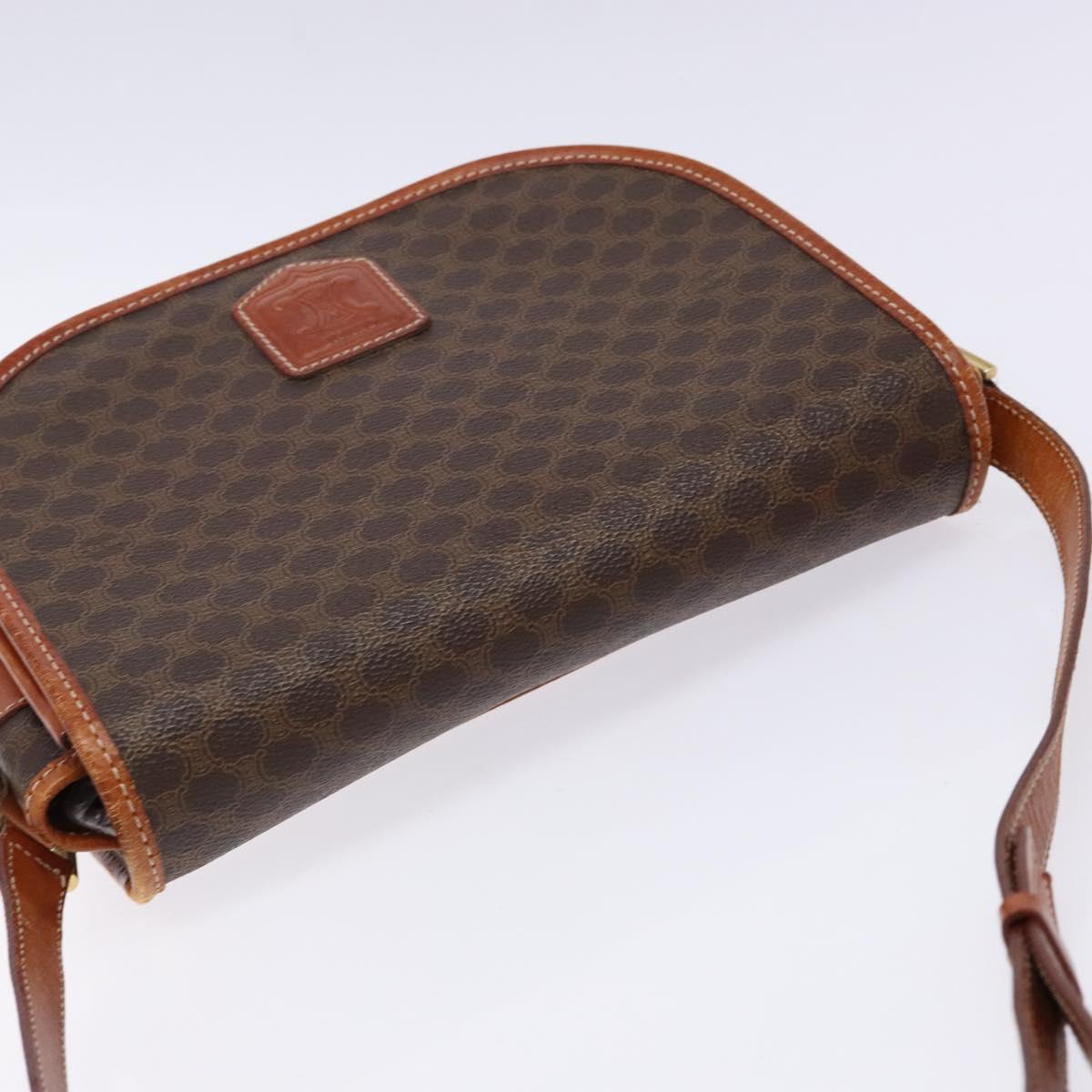 CELINE Macadam Canvas Shoulder Bag PVC Leather Brown Gold Auth 139393