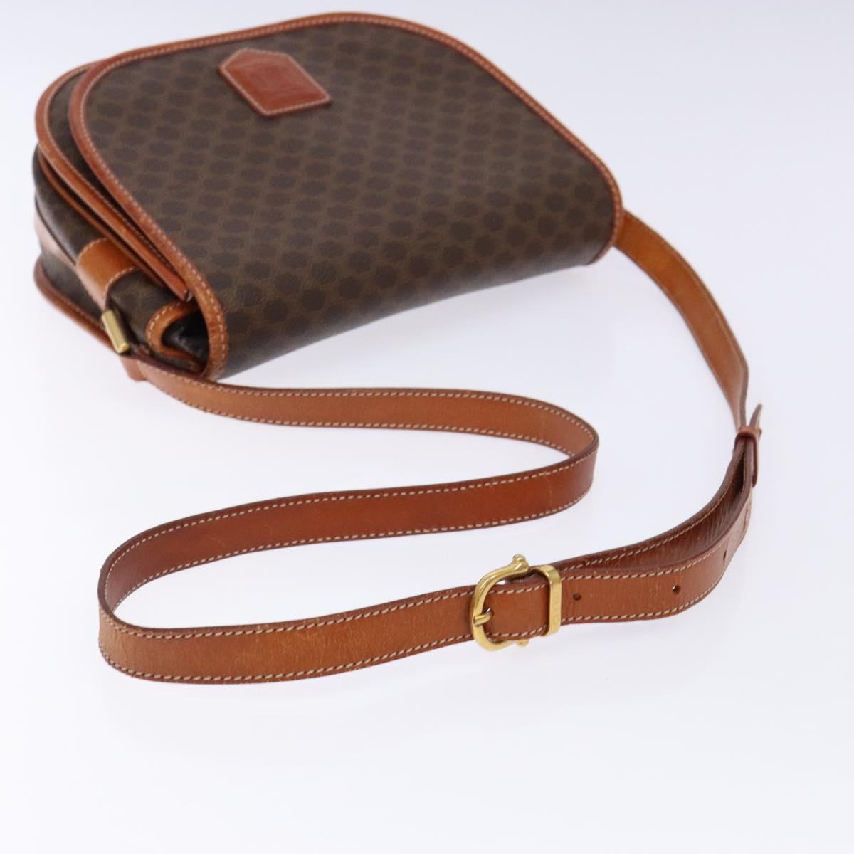 CELINE Macadam Canvas Shoulder Bag PVC Leather Brown Gold Auth 139393