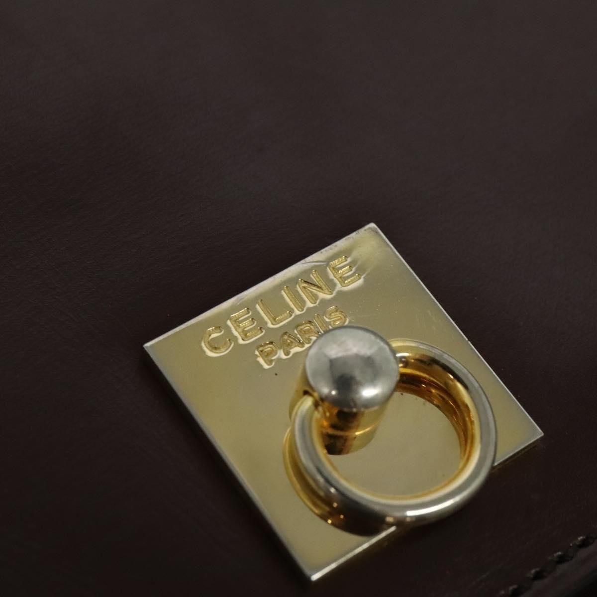 CELINE Shoulder Bag Leather Brown Gold Auth 139394
