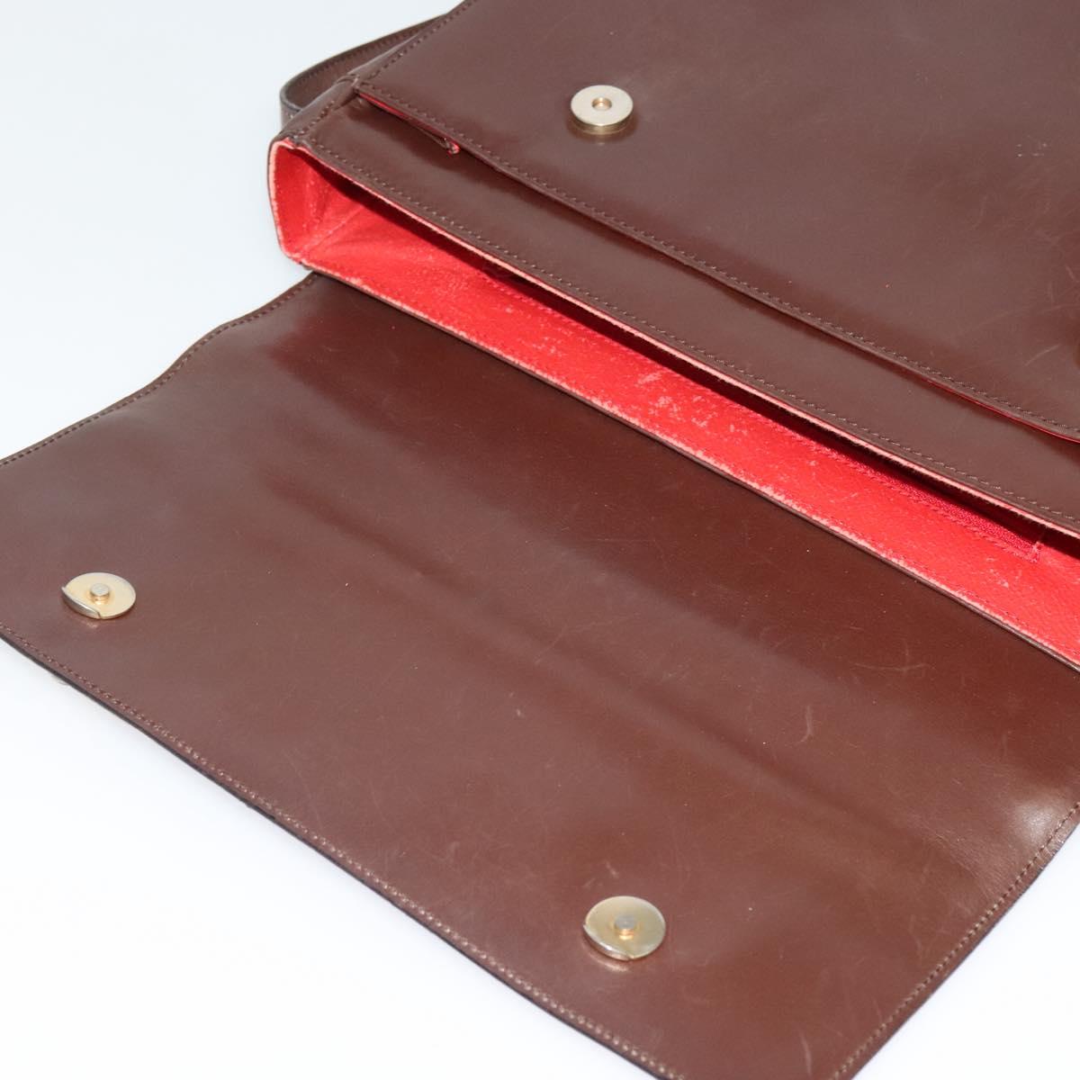 CELINE Shoulder Bag Leather Brown Gold Auth 139394