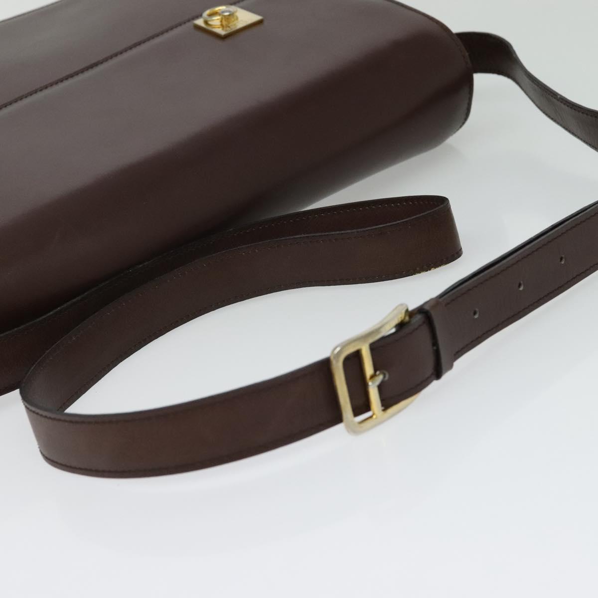 CELINE Shoulder Bag Leather Brown Gold Auth 139394