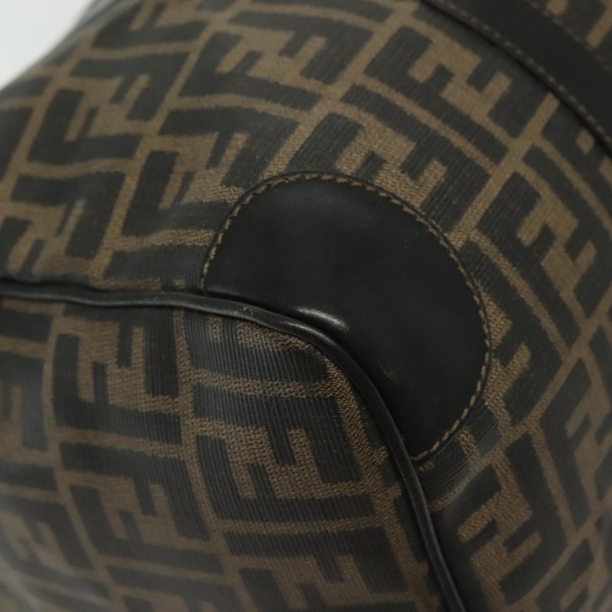 FENDI Zucca Canvas Hand Bag PVC Black Brown Auth 139395