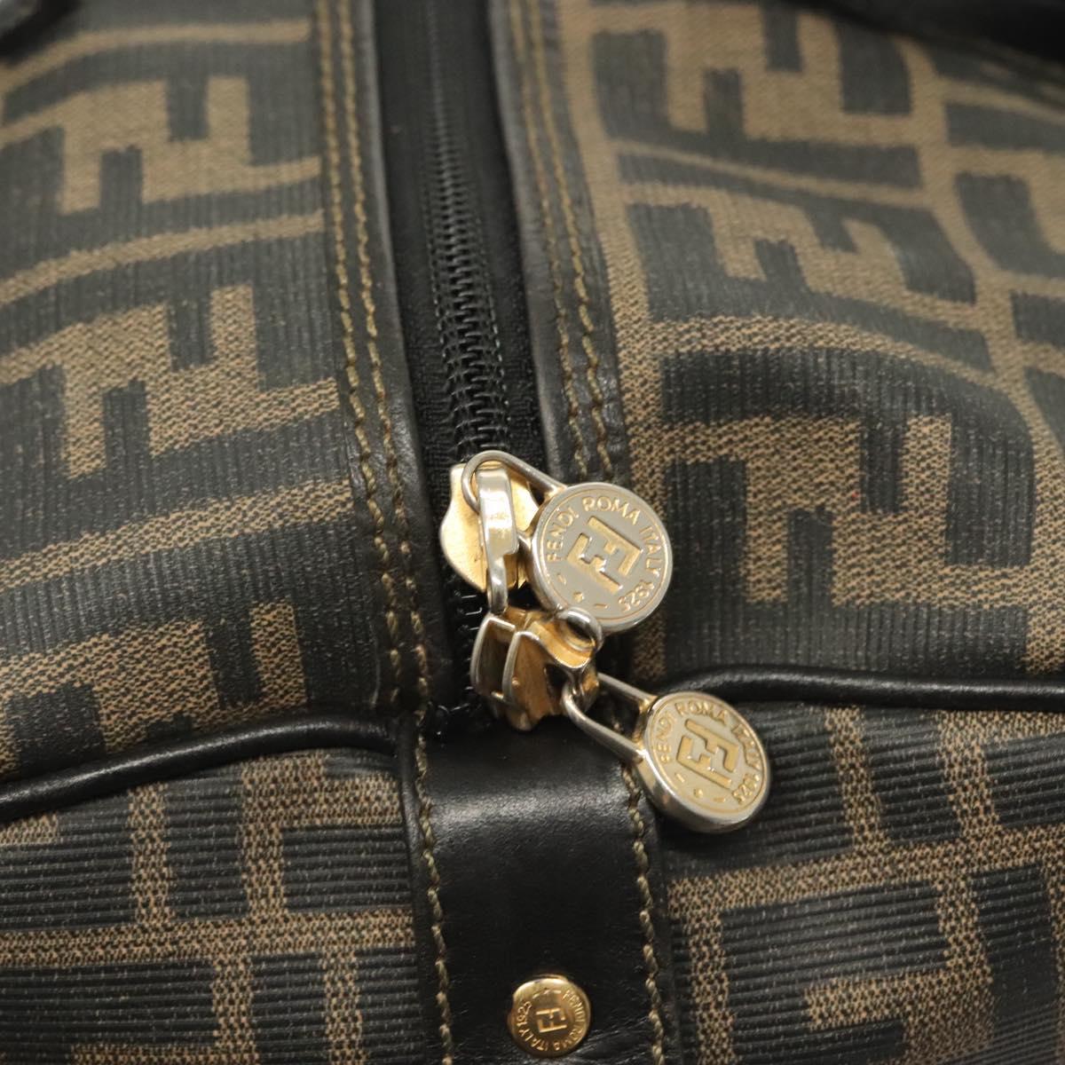 FENDI Zucca Canvas Hand Bag PVC Black Brown Auth 139395