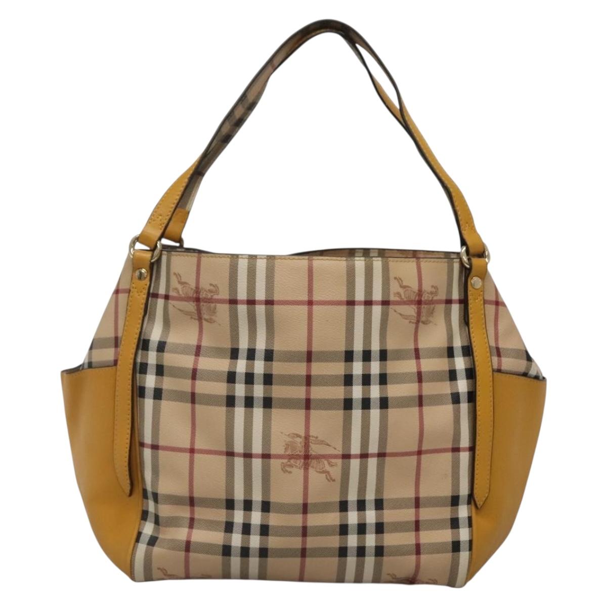 BURBERRY Nova Check Tote Bag PVC Beige Gold Auth 139408