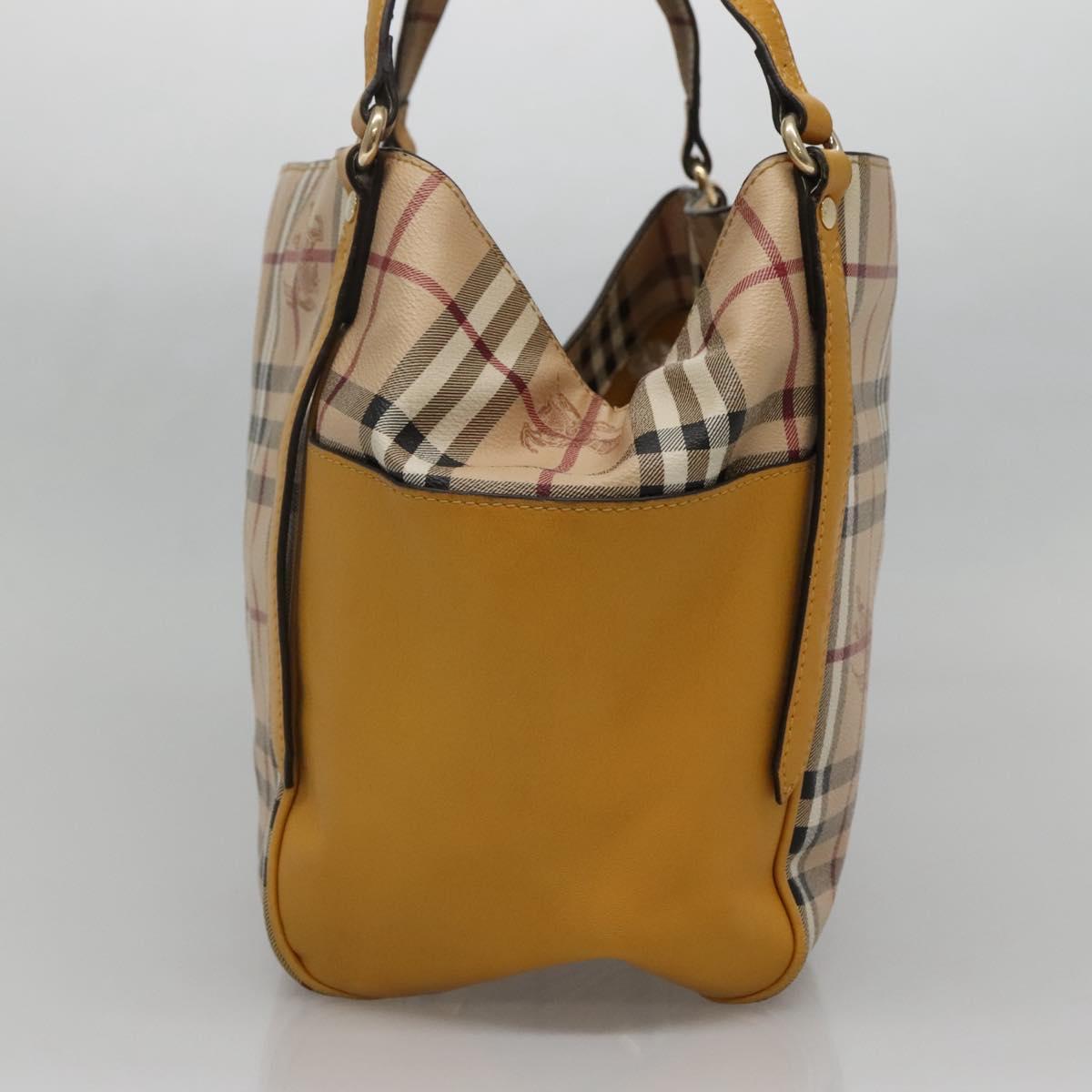 BURBERRY Nova Check Tote Bag PVC Beige Gold Auth 139408
