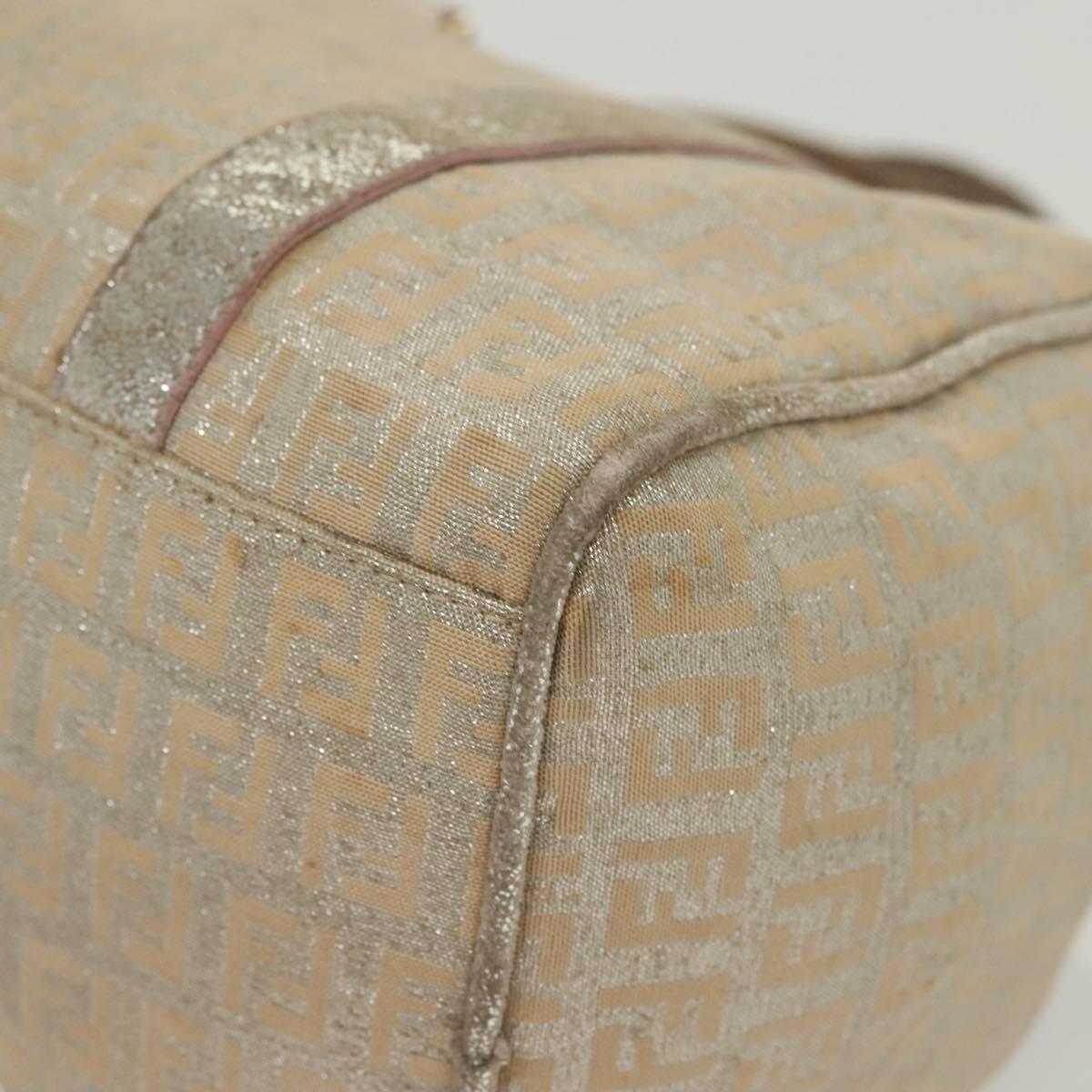 FENDI Zucchino Canvas Hand Bag Silver Gold Auth 139411