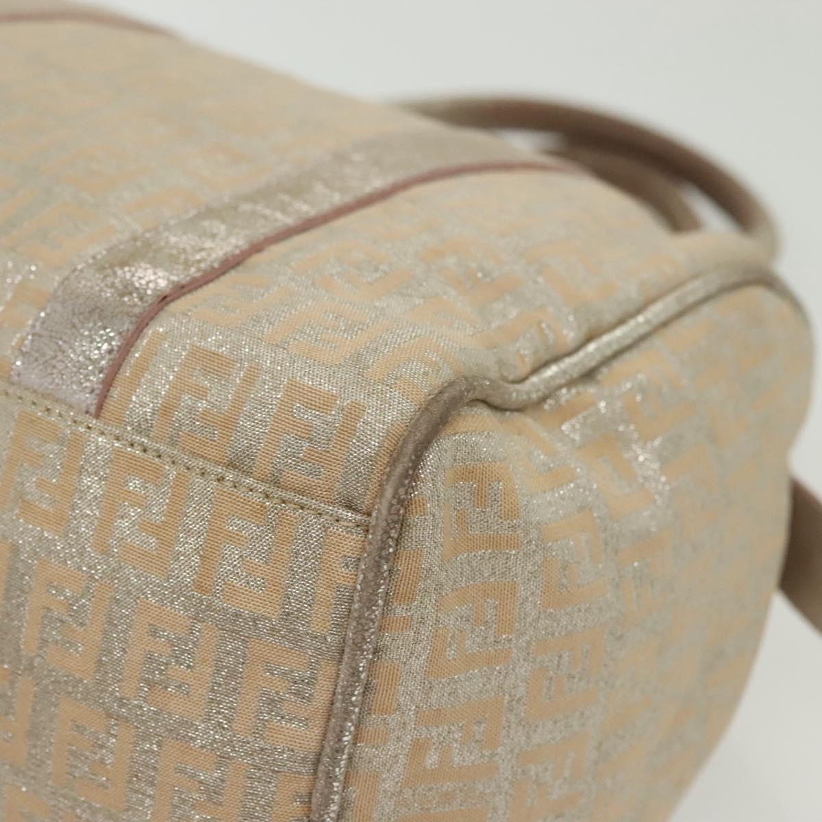 FENDI Zucchino Canvas Hand Bag Silver Gold Auth 139411