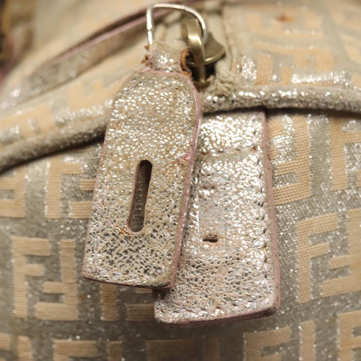 FENDI Zucchino Canvas Hand Bag Silver Gold Auth 139411