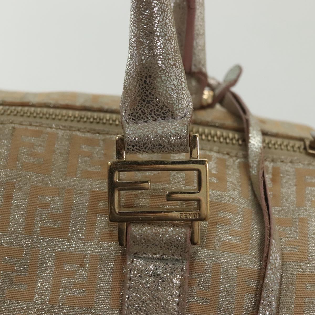 FENDI Zucchino Canvas Hand Bag Silver Gold Auth 139411