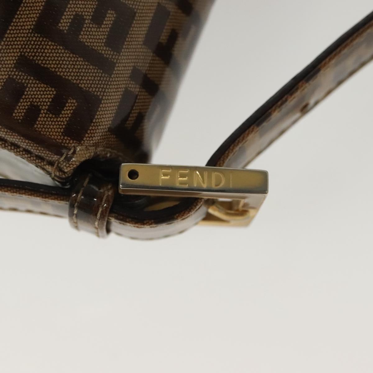 FENDI Zucchino Canvas Mamma Baguette Bag Coated Canvas Black Brown Auth 139412