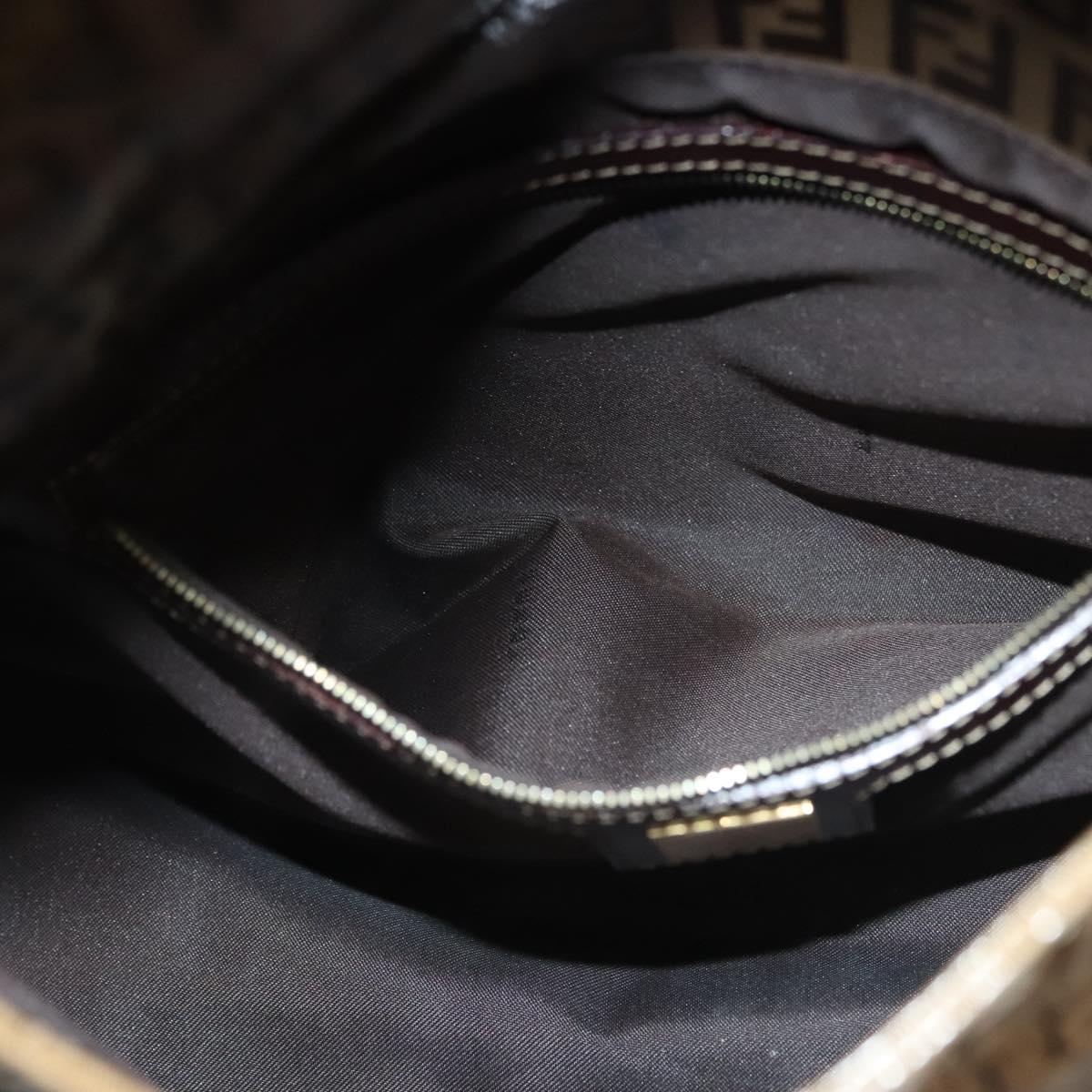 FENDI Zucchino Canvas Mamma Baguette Bag Coated Canvas Black Brown Auth 139412