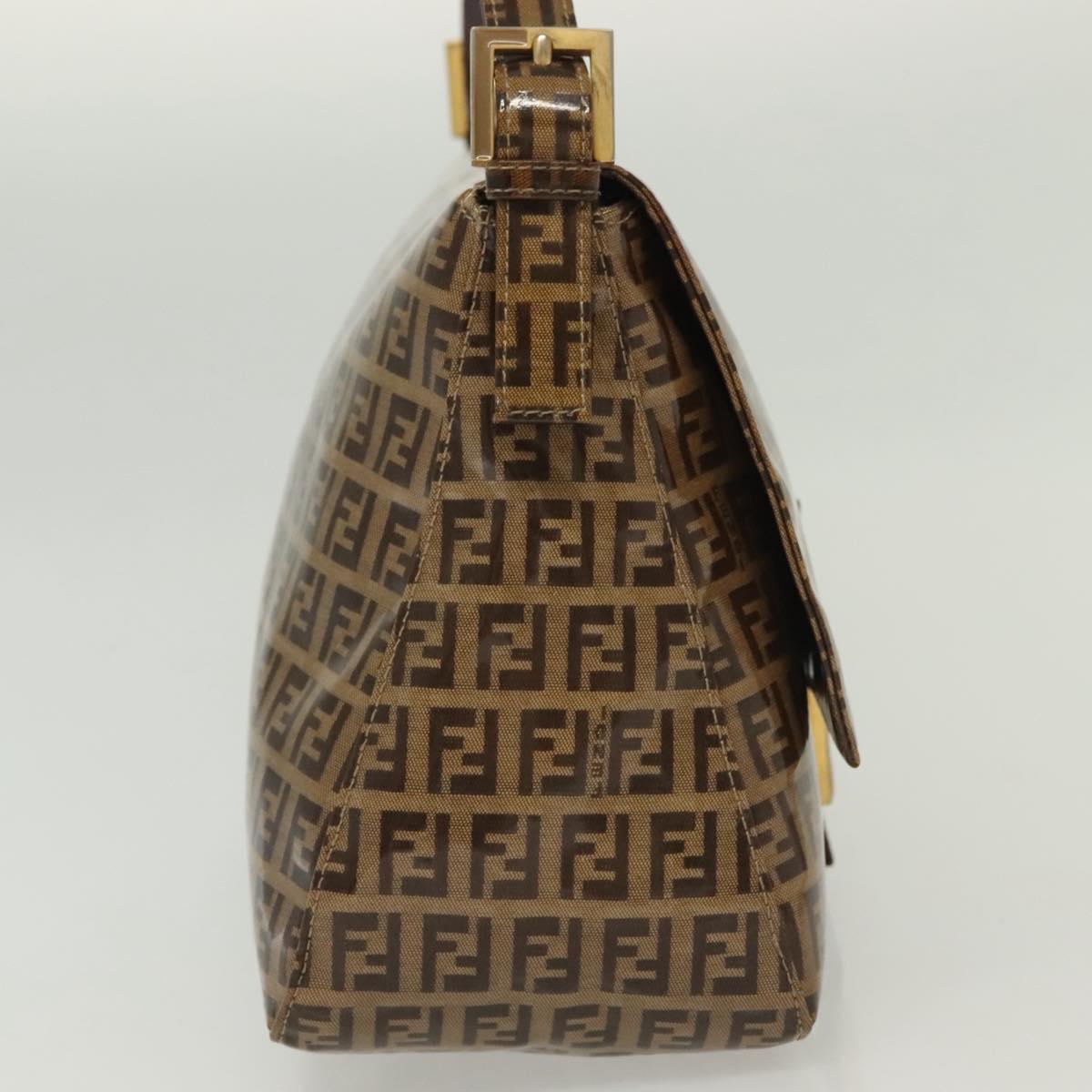 FENDI Zucchino Canvas Mamma Baguette Bag Coated Canvas Black Brown Auth 139412