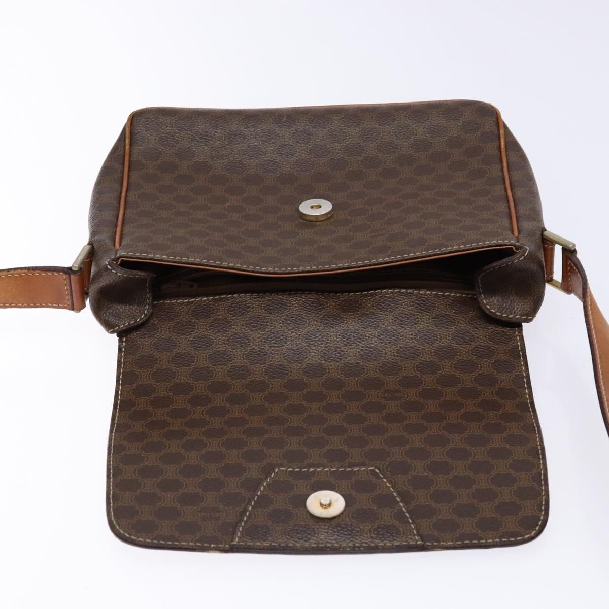 CELINE Macadam Canvas Shoulder Bag PVC Leather Brown Gold Auth 139442