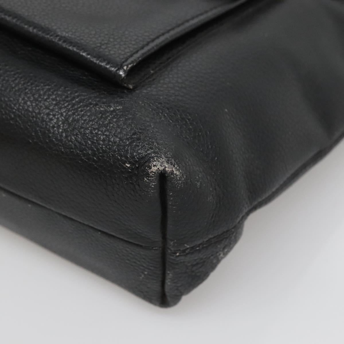 CELINE Shoulder Bag Leather Black Silver Auth 139444