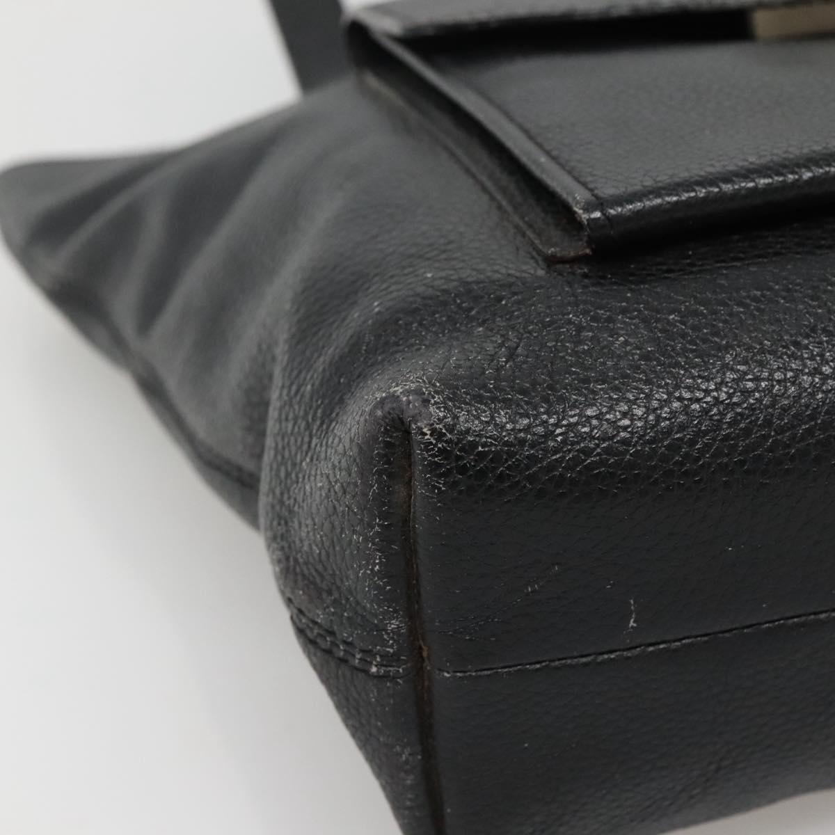 CELINE Shoulder Bag Leather Black Silver Auth 139444