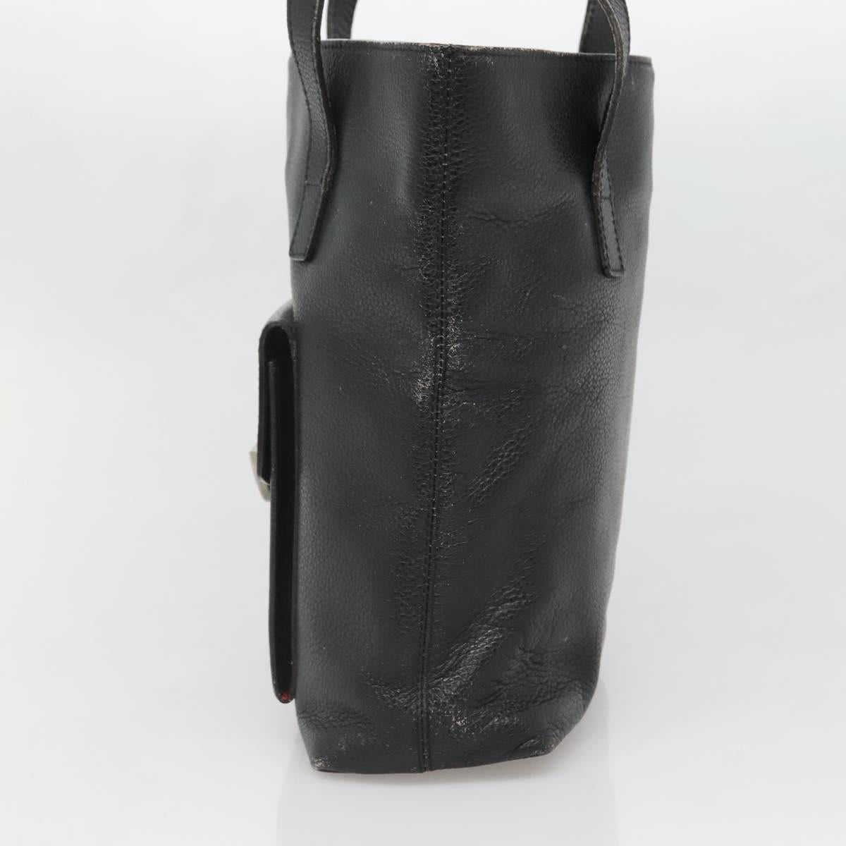 CELINE Shoulder Bag Leather Black Silver Auth 139444