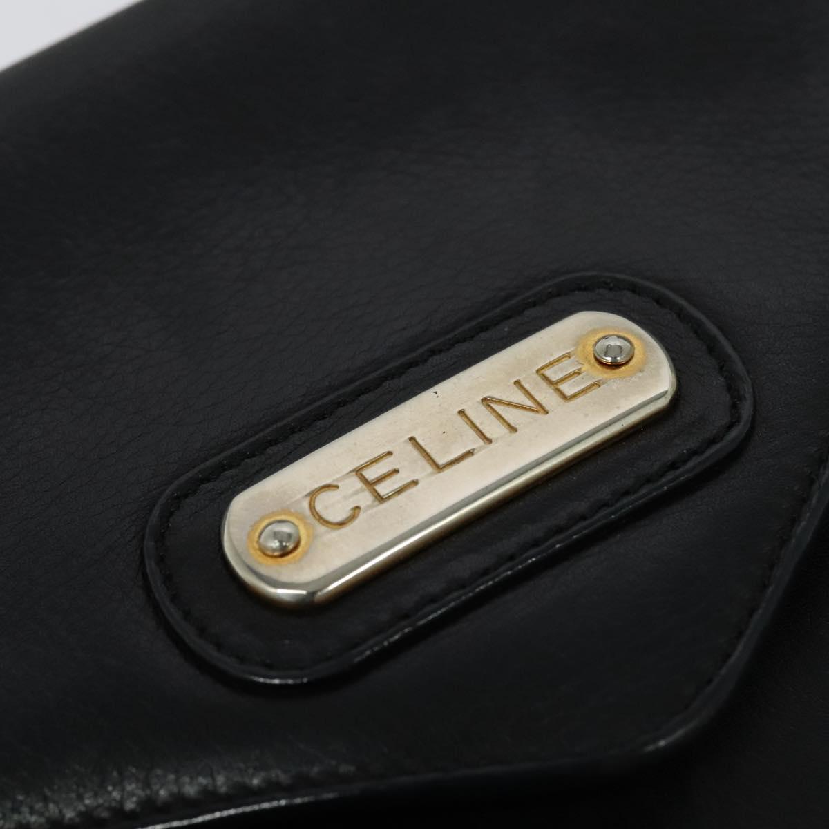 CELINE Shoulder Bag Leather Black Gold Auth 139445