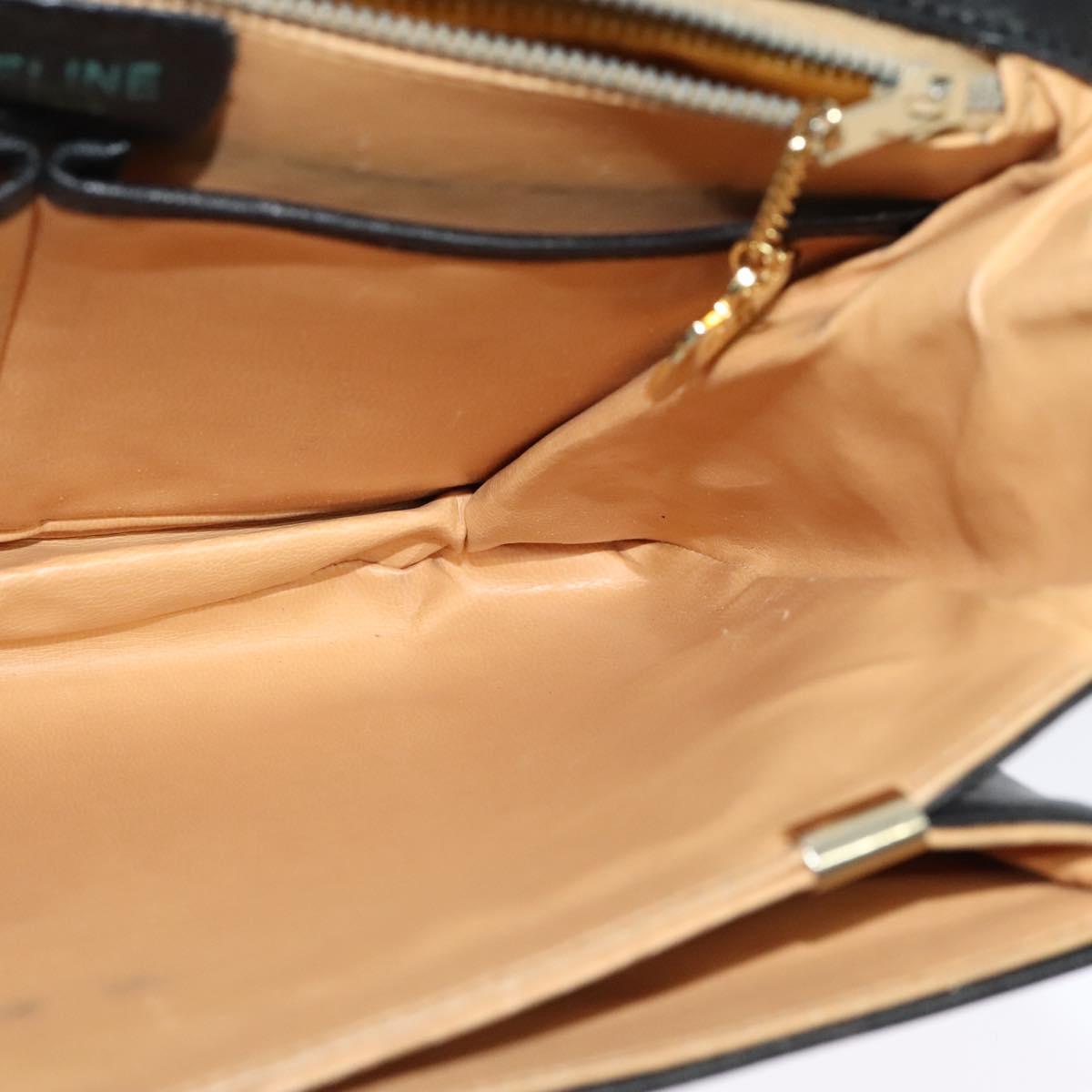 CELINE Shoulder Bag Leather Black Gold Auth 139445