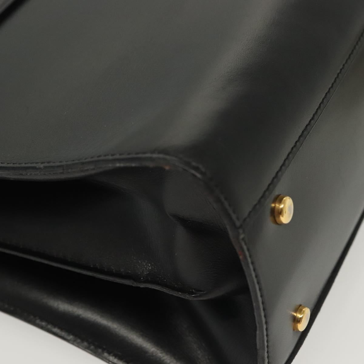 CELINE Hand Bag Leather Black Gold Auth 139446
