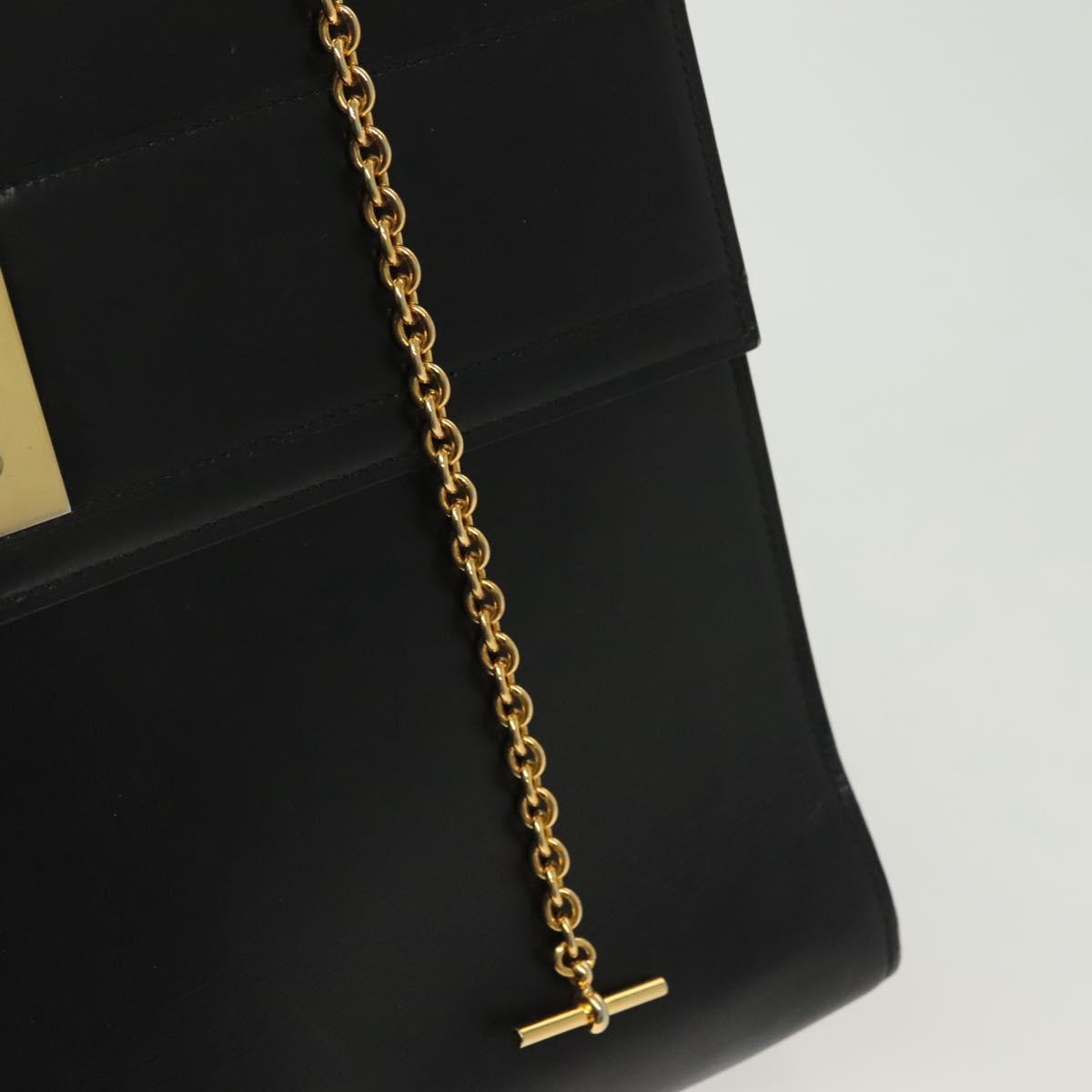 CELINE Hand Bag Leather Black Gold Auth 139446