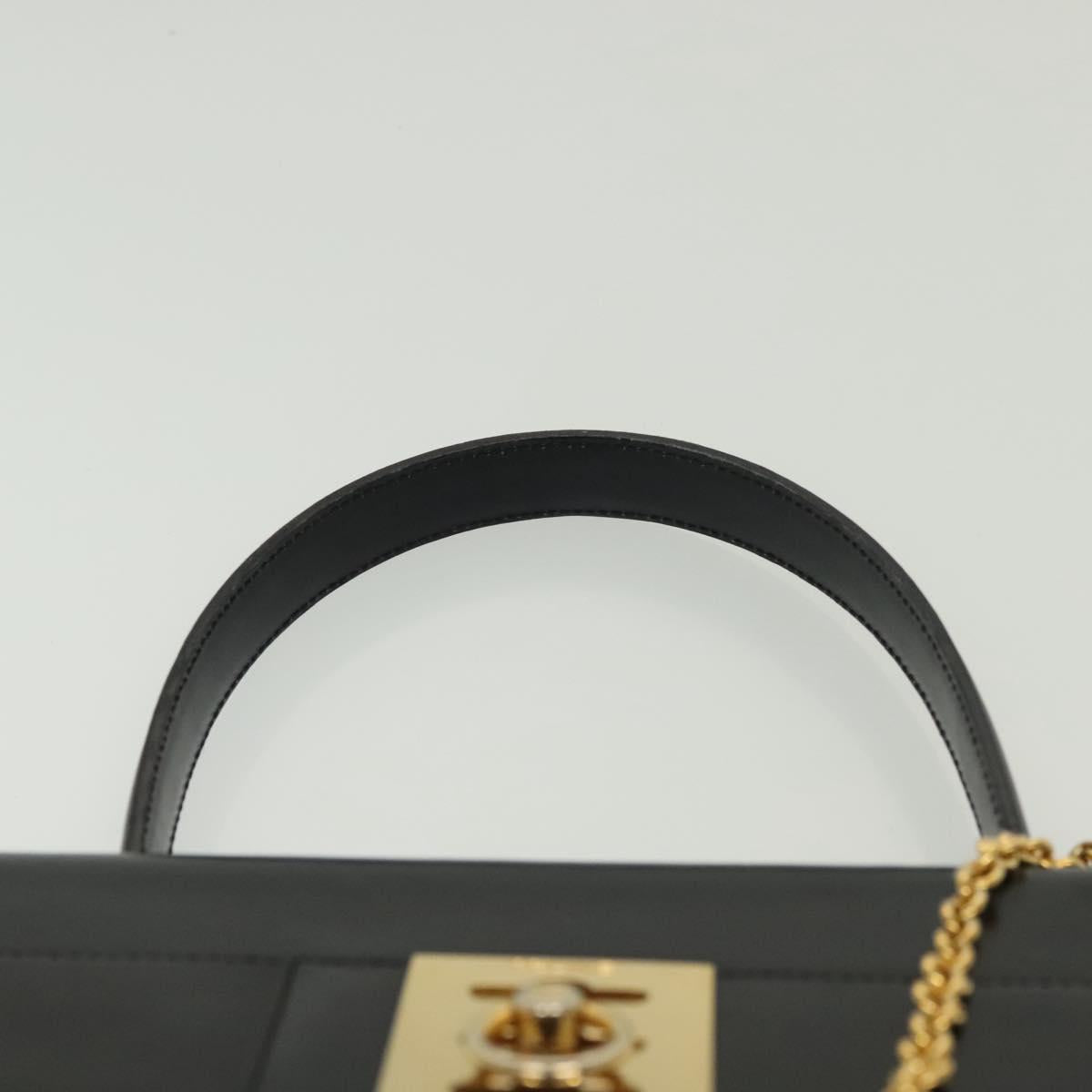 CELINE Hand Bag Leather Black Gold Auth 139446