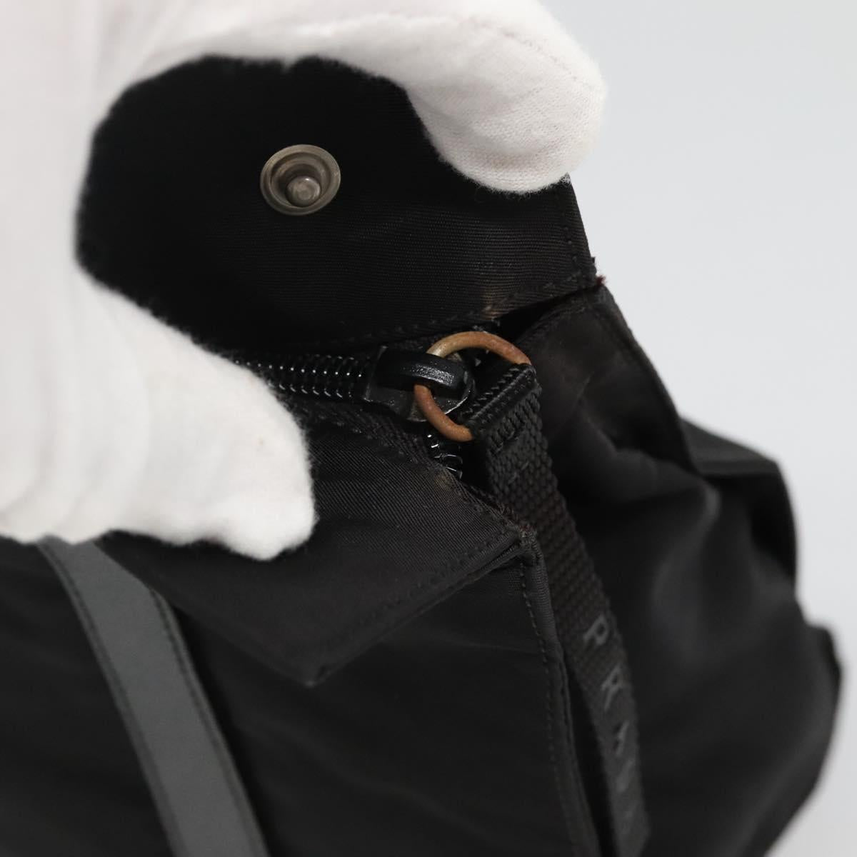 PRADA Tote Bag Nylon Black Silver Auth 139452