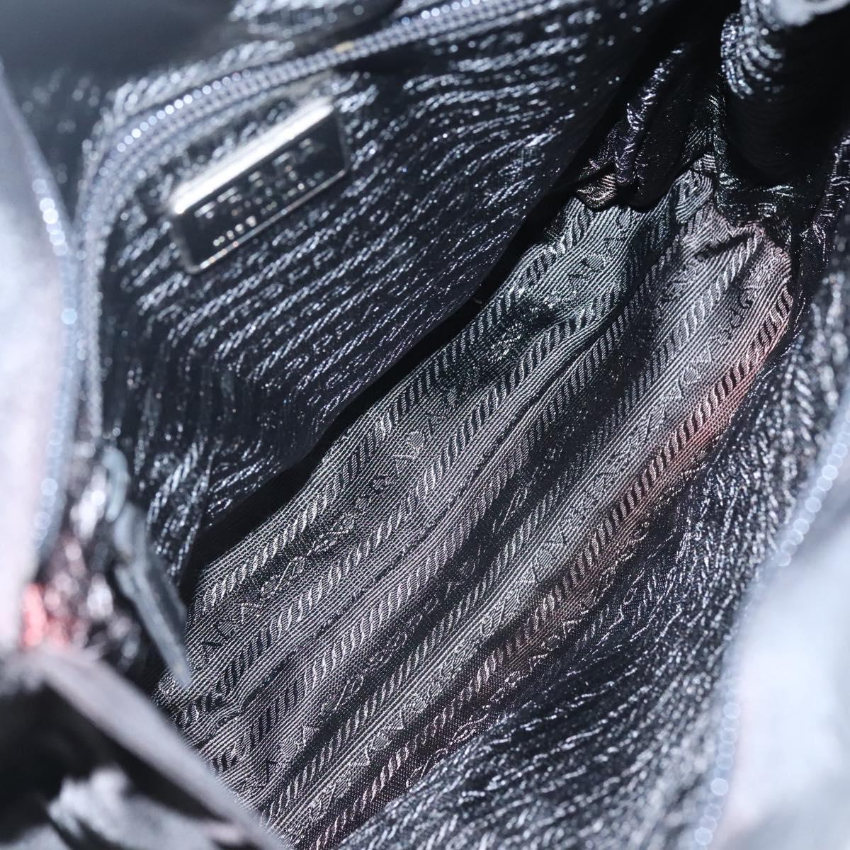 PRADA Tote Bag Nylon Black Silver Auth 139452