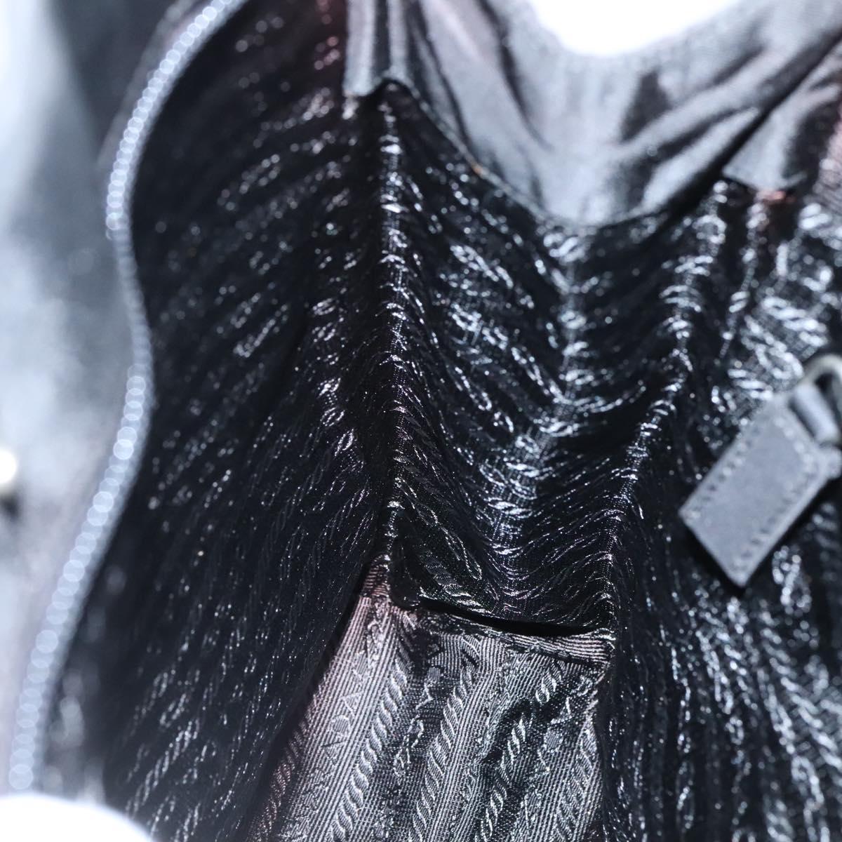 PRADA Tote Bag Nylon Black Silver Auth 139452