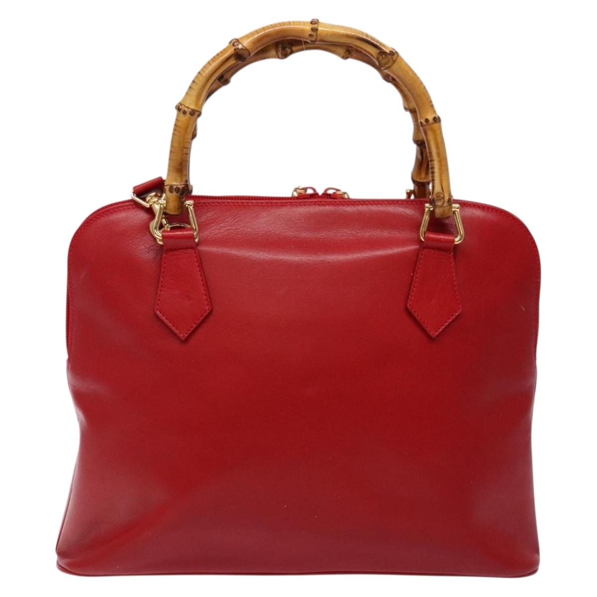 GUCCI Bamboo Hand Bag Leather 2way Red Gold 000 2214 0289 Auth 139463