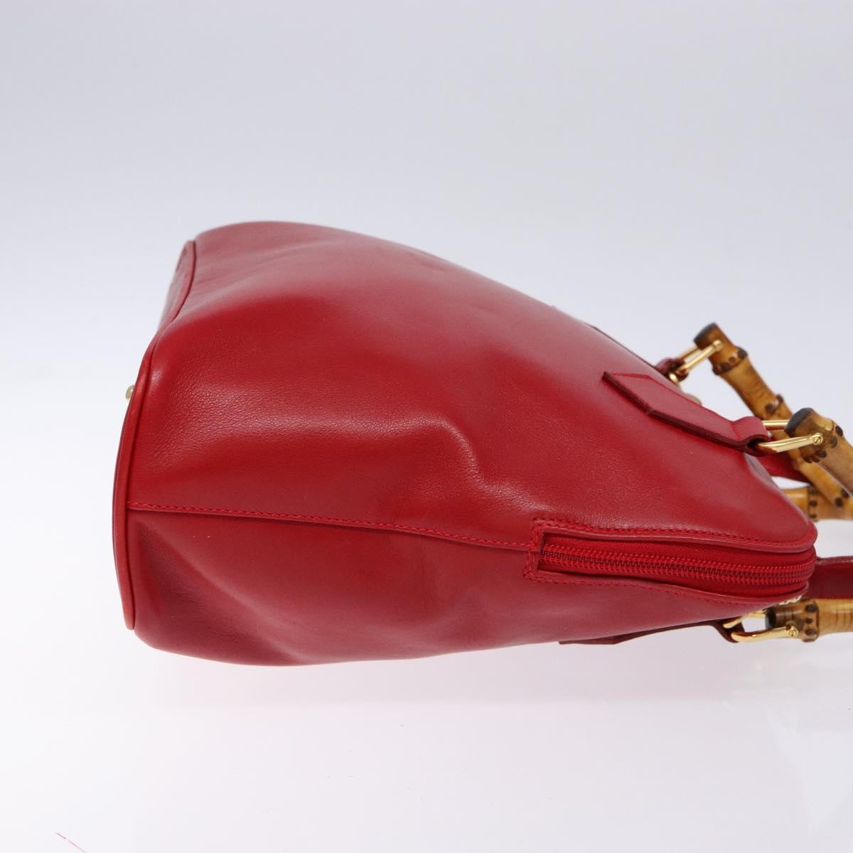 GUCCI Bamboo Hand Bag Leather 2way Red Gold 000 2214 0289 Auth 139463