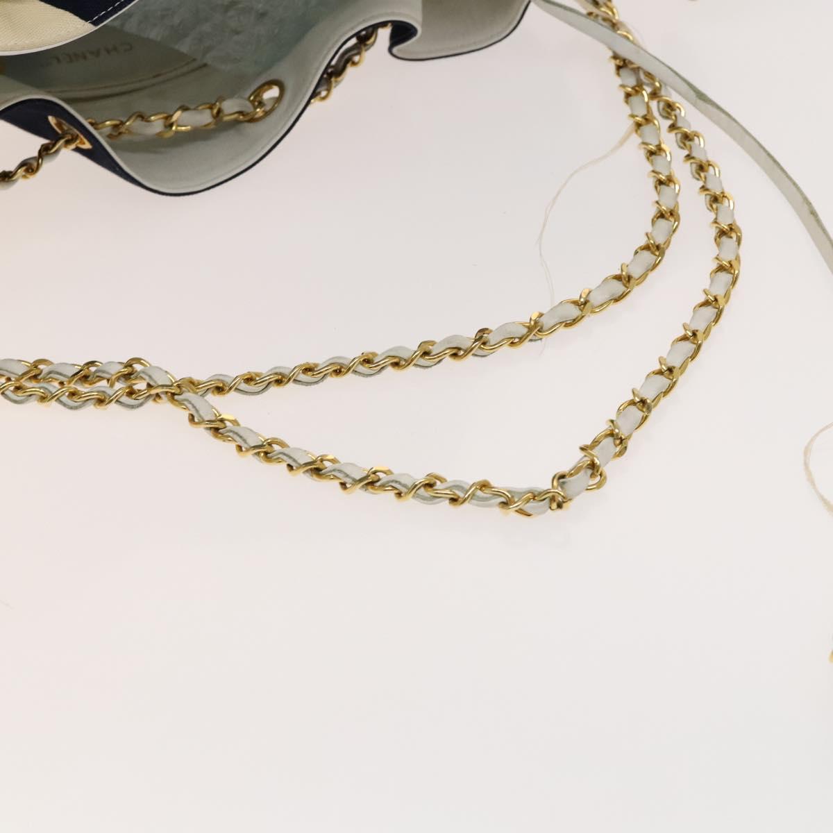 CHANEL Chain Tote Bag Canvas Navy Gold CC Auth 139465