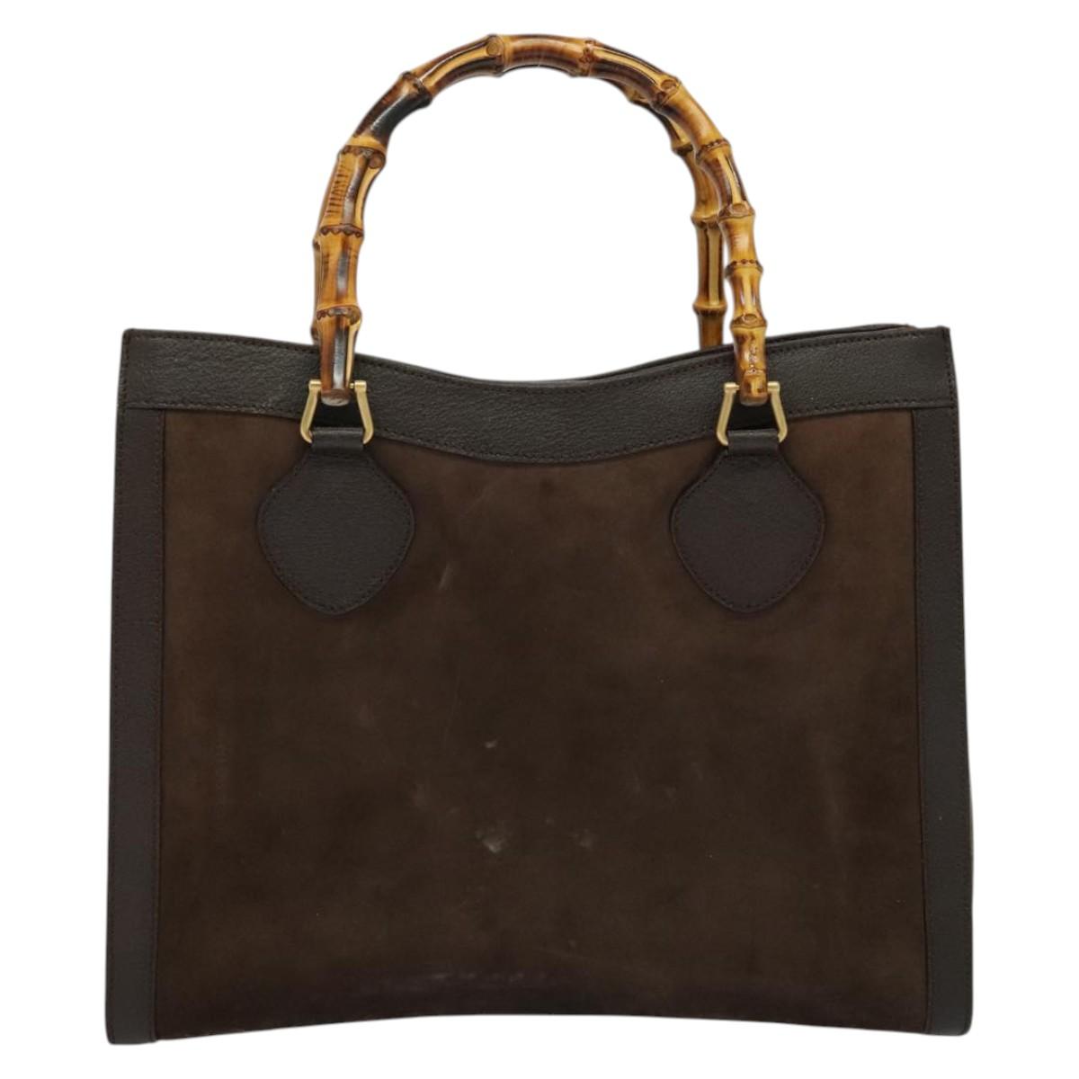 GUCCI Bamboo Hand Bag Suede Brown Gold 002 1186 0260 Auth 139520