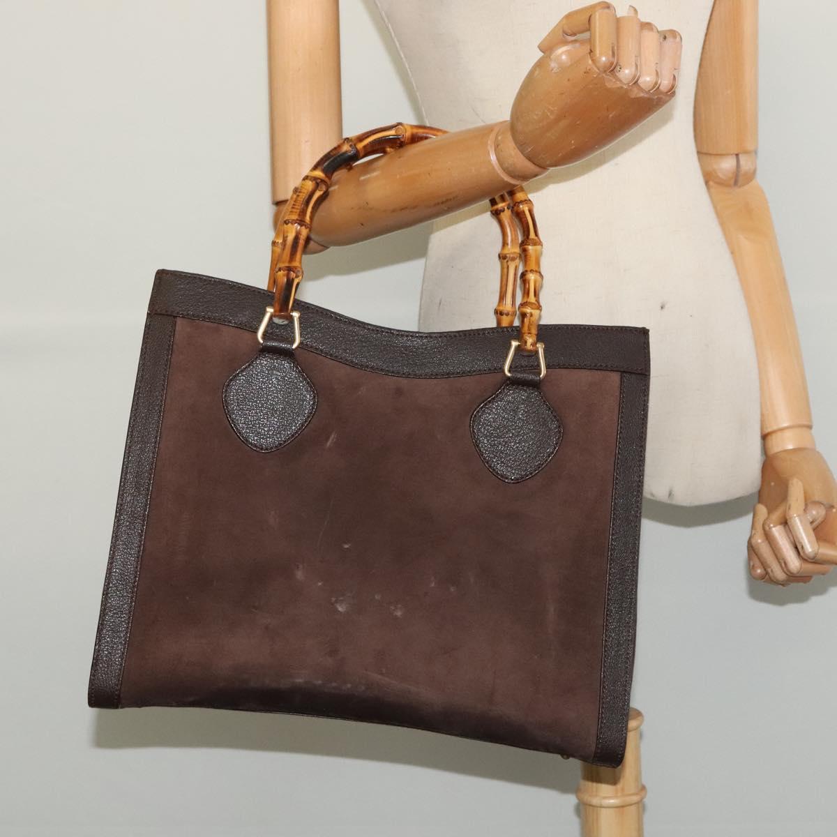GUCCI Bamboo Hand Bag Suede Brown Gold 002 1186 0260 Auth 139520