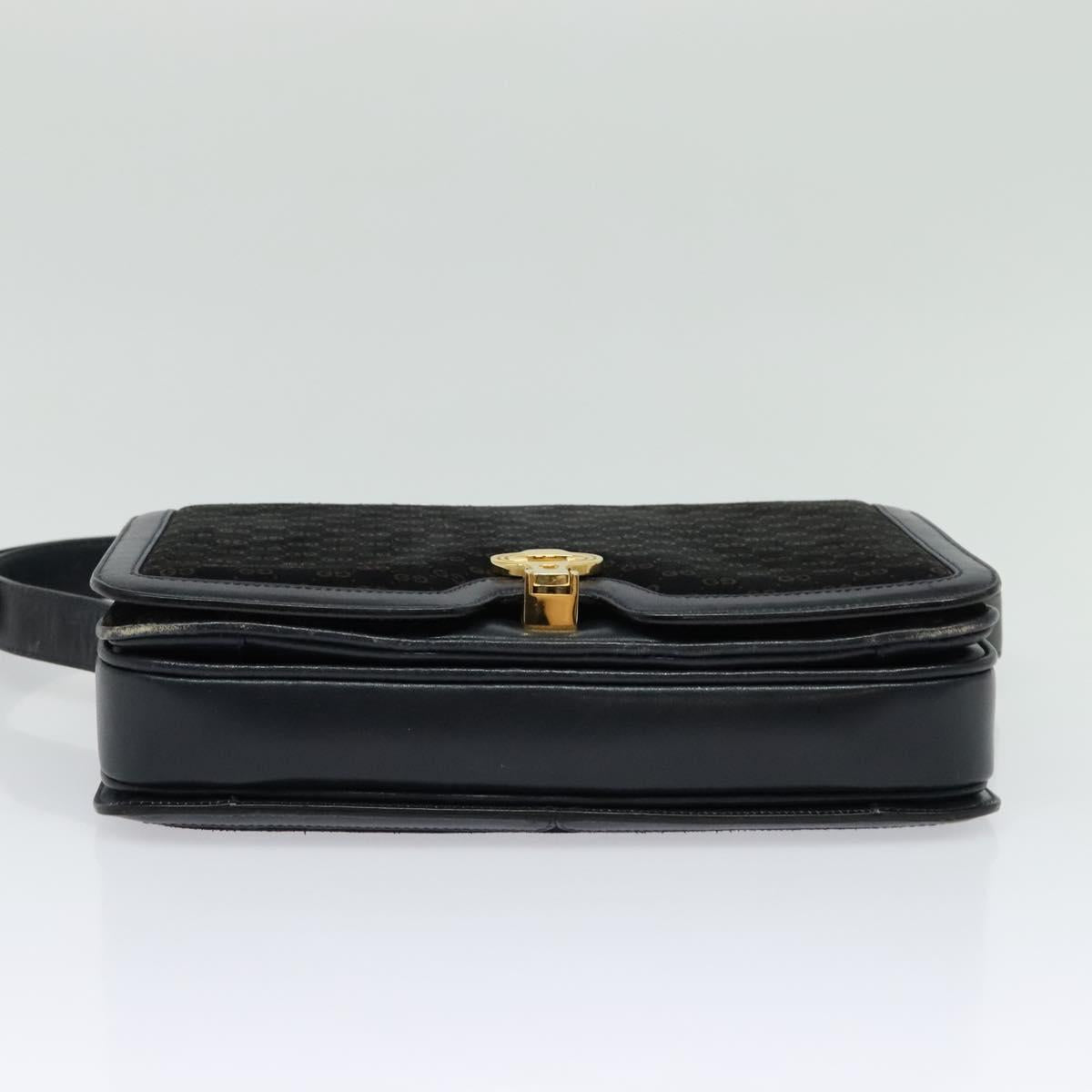 GUCCI Micro GG Canvas Shoulder Bag Suede Navy Gold Auth 139521