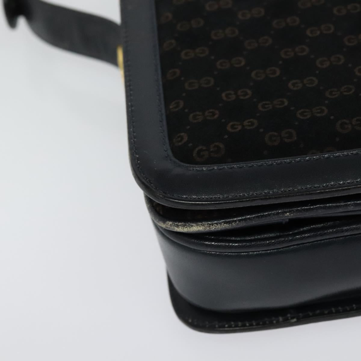 GUCCI Micro GG Canvas Shoulder Bag Suede Navy Gold Auth 139521
