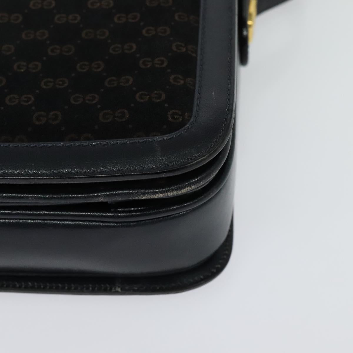 GUCCI Micro GG Canvas Shoulder Bag Suede Navy Gold Auth 139521