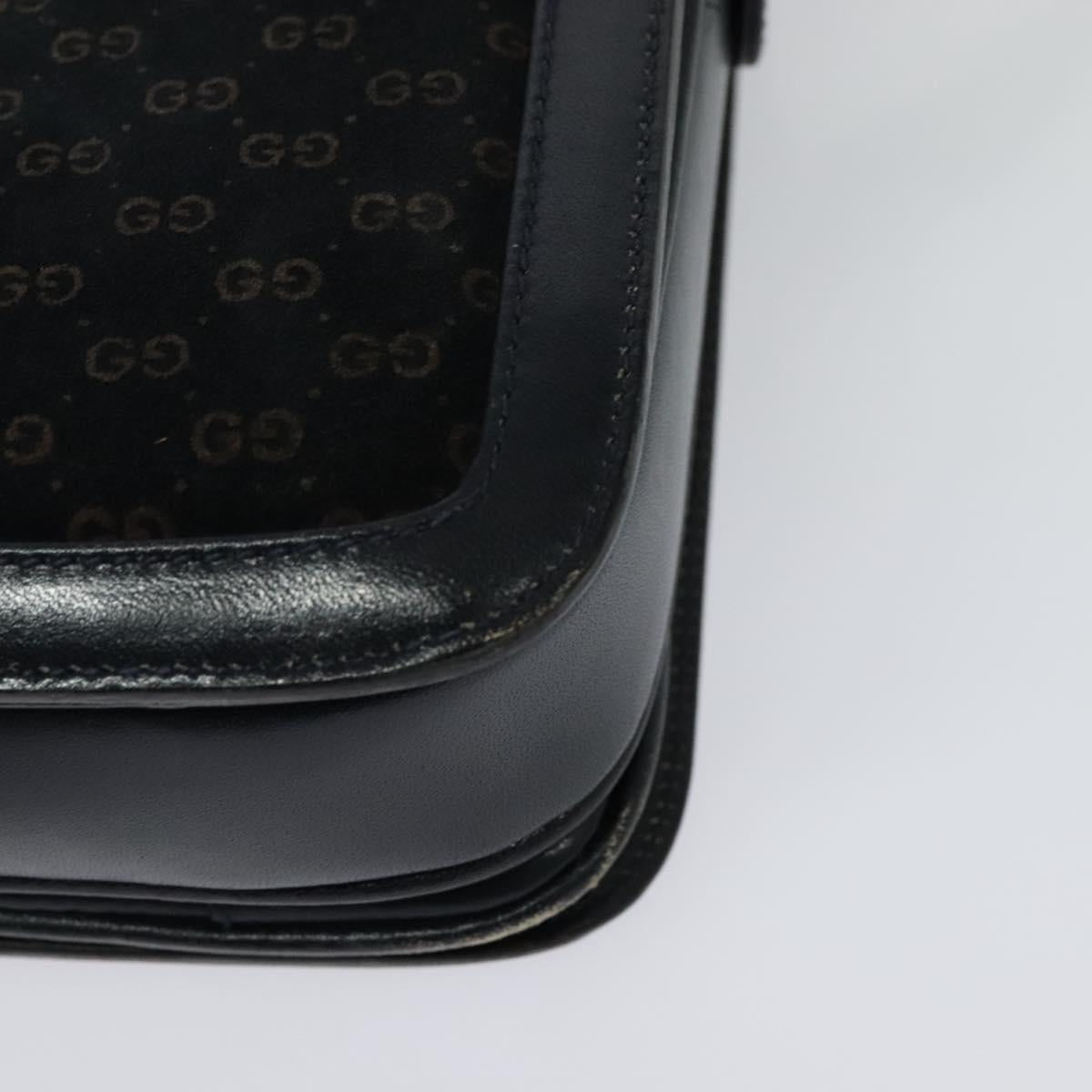 GUCCI Micro GG Canvas Shoulder Bag Suede Navy Gold Auth 139521