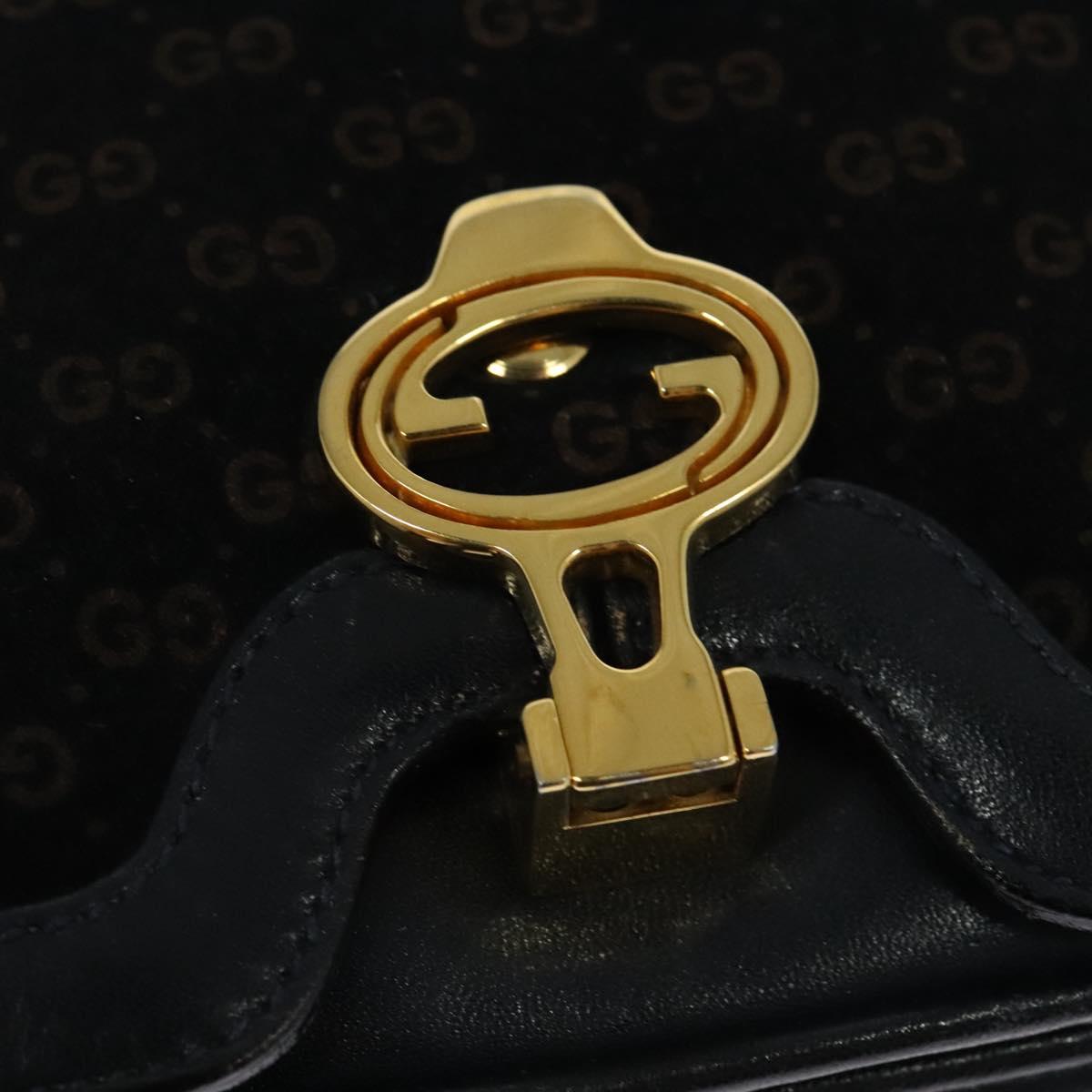 GUCCI Micro GG Canvas Shoulder Bag Suede Navy Gold Auth 139521