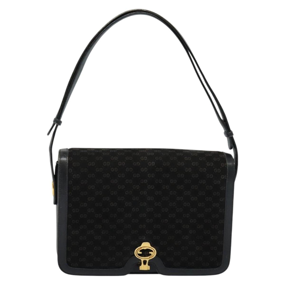 GUCCI Micro GG Canvas Shoulder Bag Suede Navy Gold Auth 139521