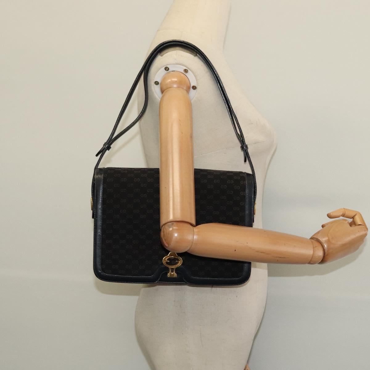 GUCCI Micro GG Canvas Shoulder Bag Suede Navy Gold Auth 139521