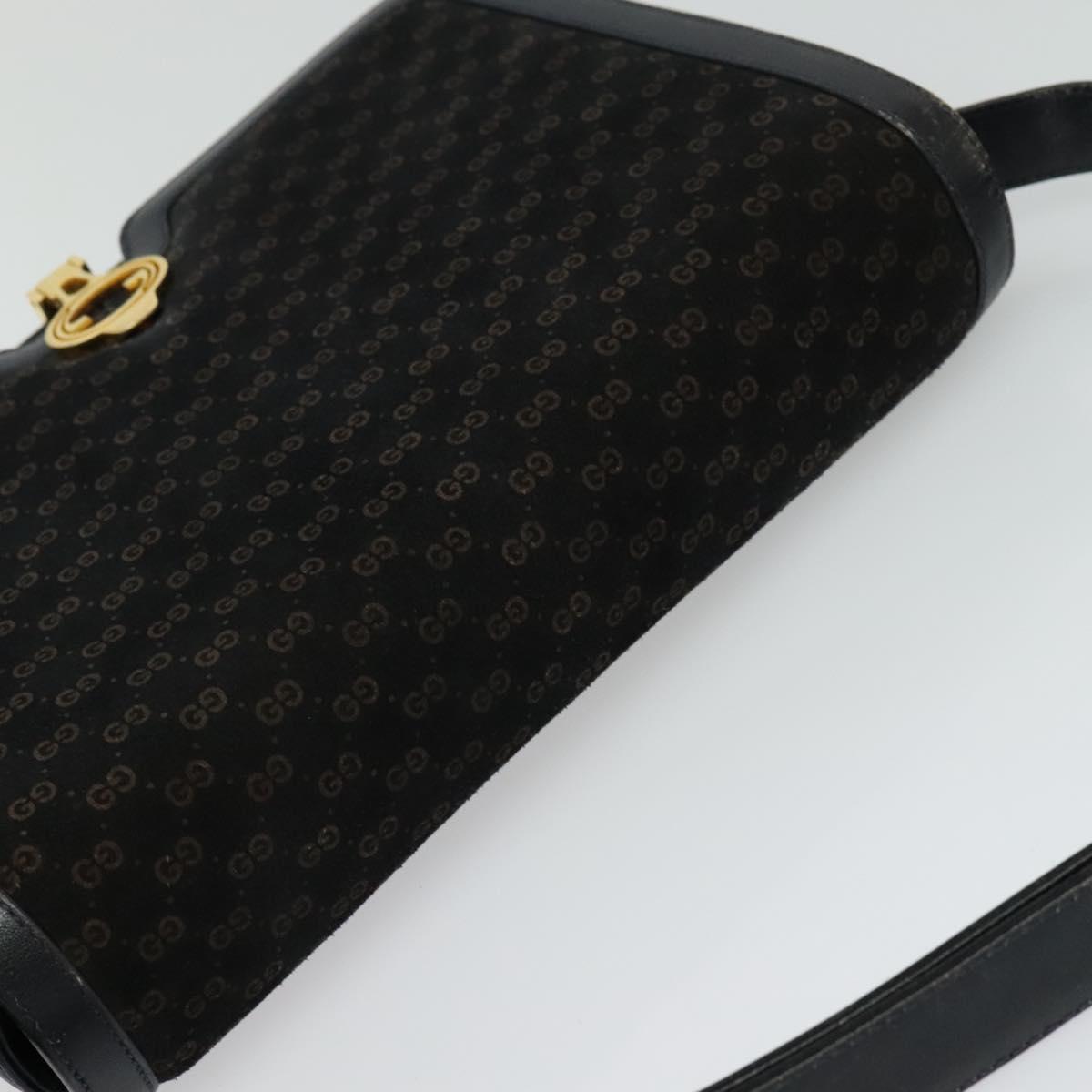 GUCCI Micro GG Canvas Shoulder Bag Suede Navy Gold Auth 139521