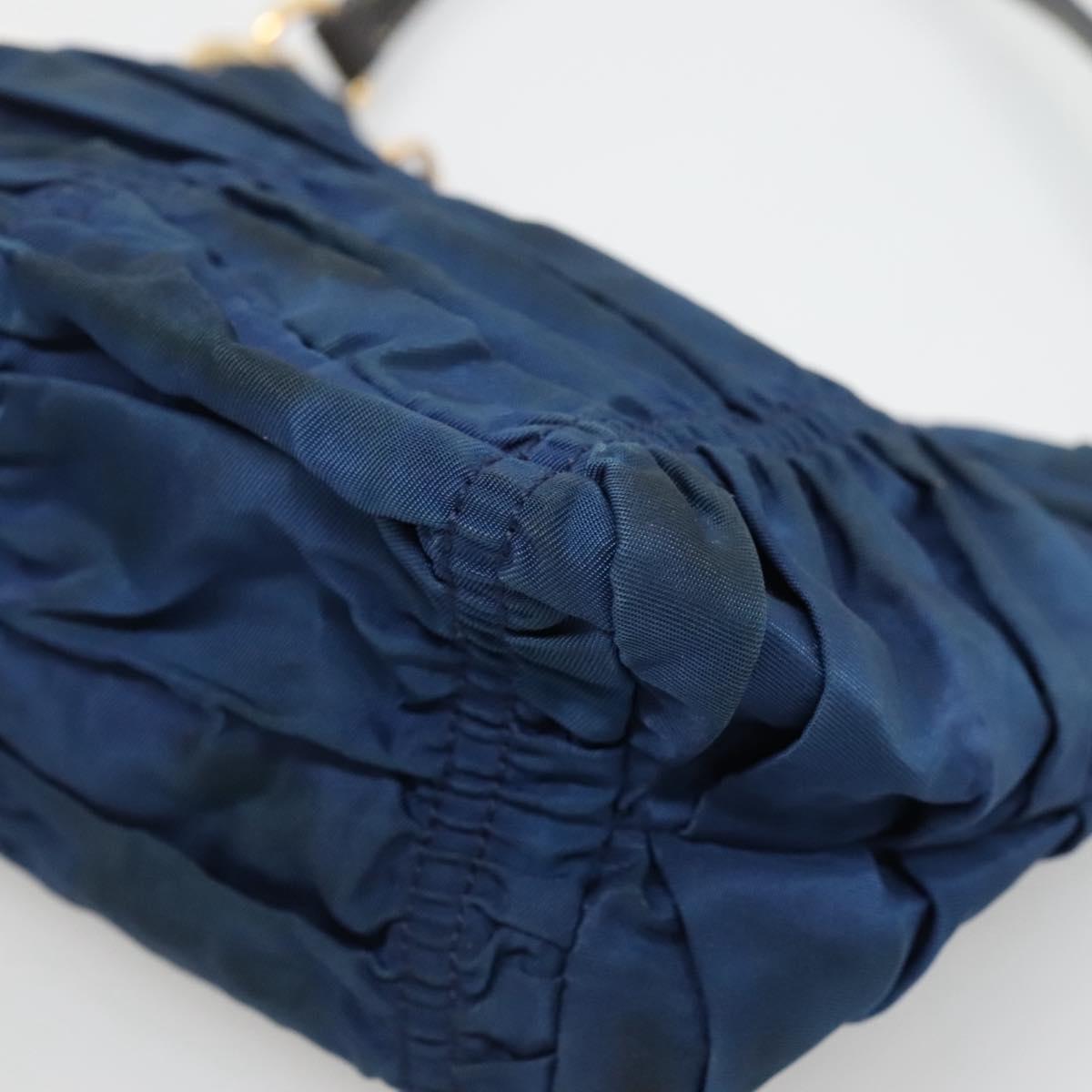 PRADA Accessory Pouch Nylon Blue Gold Auth 139522