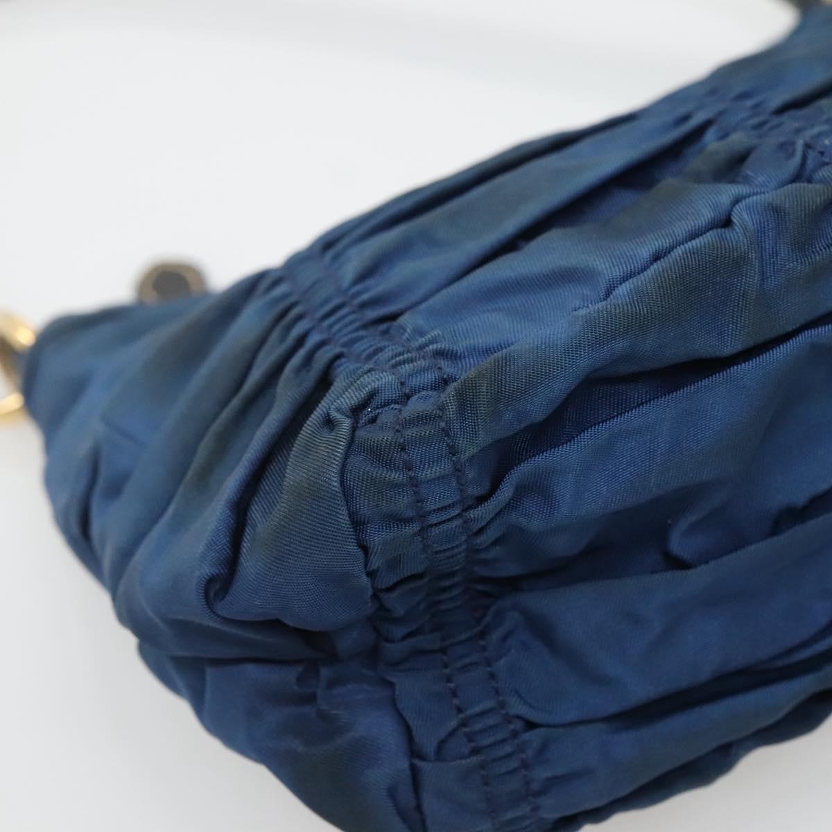 PRADA Accessory Pouch Nylon Blue Gold Auth 139522