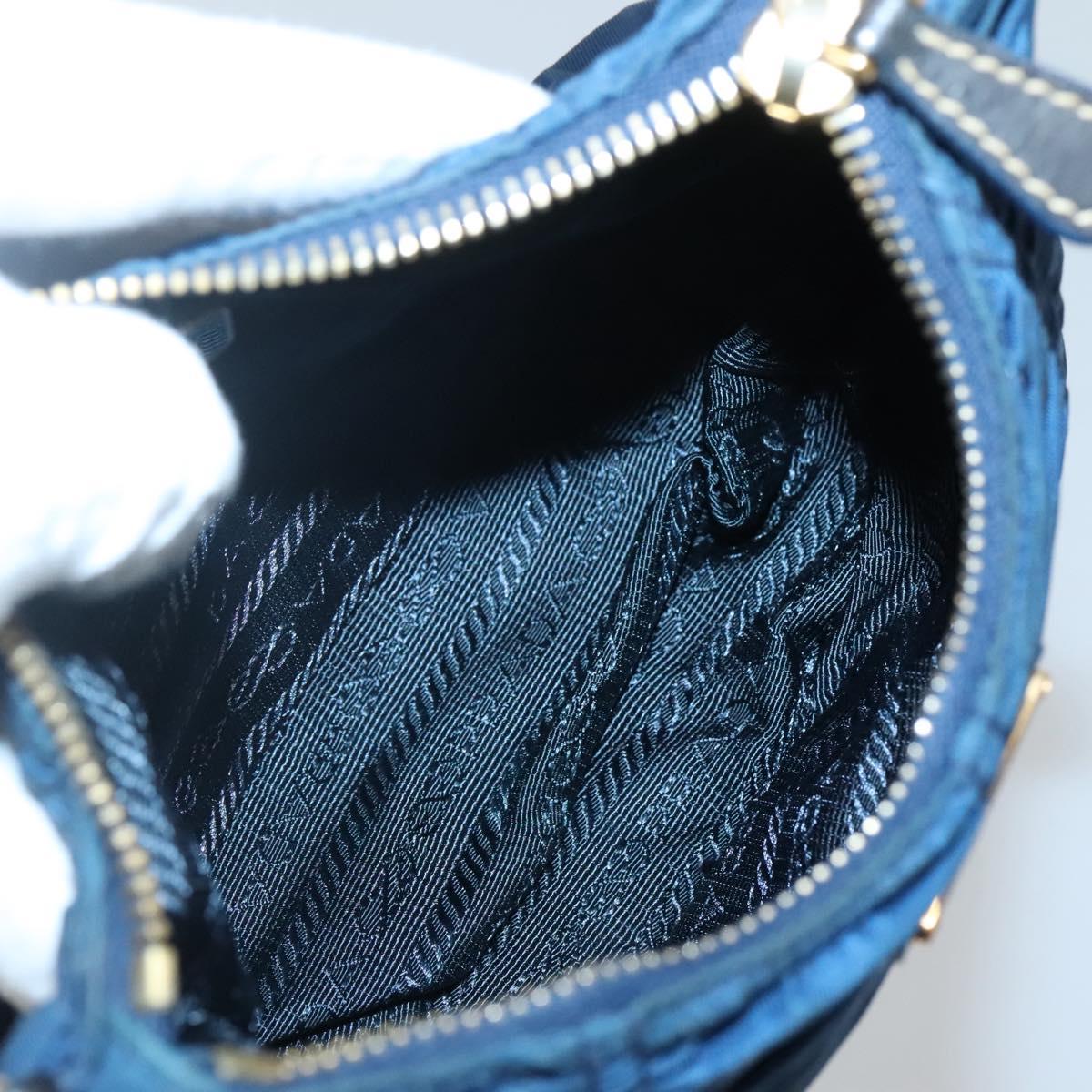 PRADA Accessory Pouch Nylon Blue Gold Auth 139522