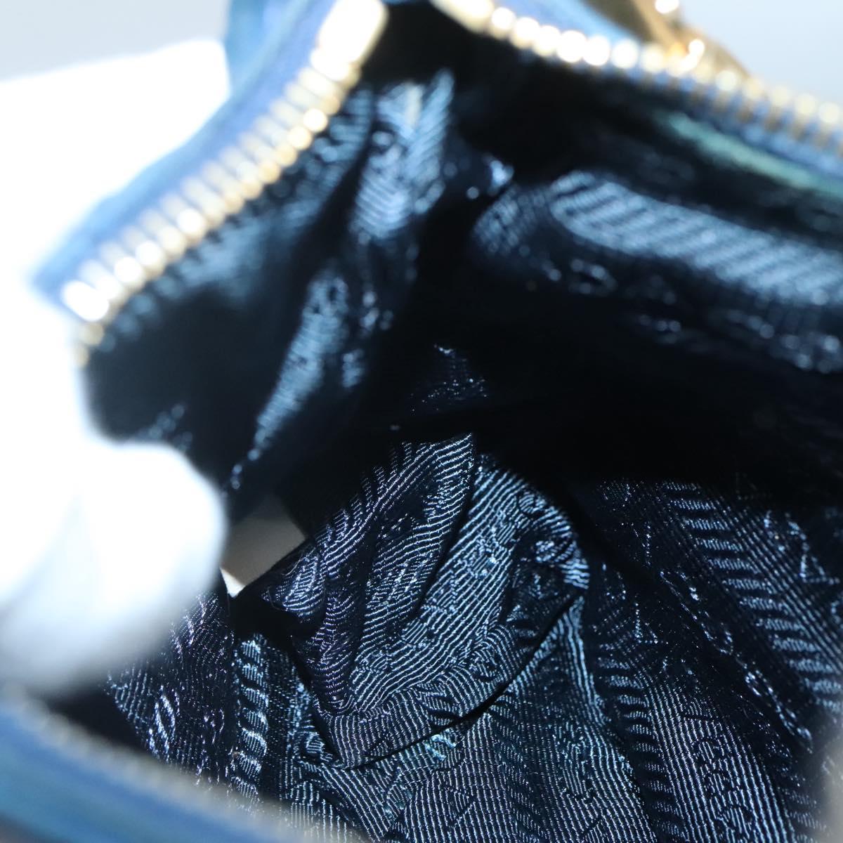 PRADA Accessory Pouch Nylon Blue Gold Auth 139522