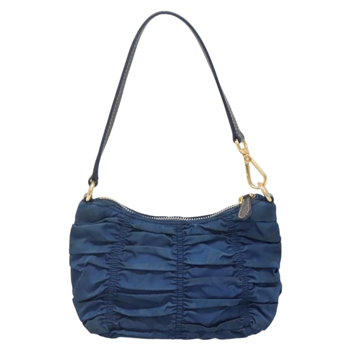 PRADA Accessory Pouch Nylon Blue Gold Auth 139522