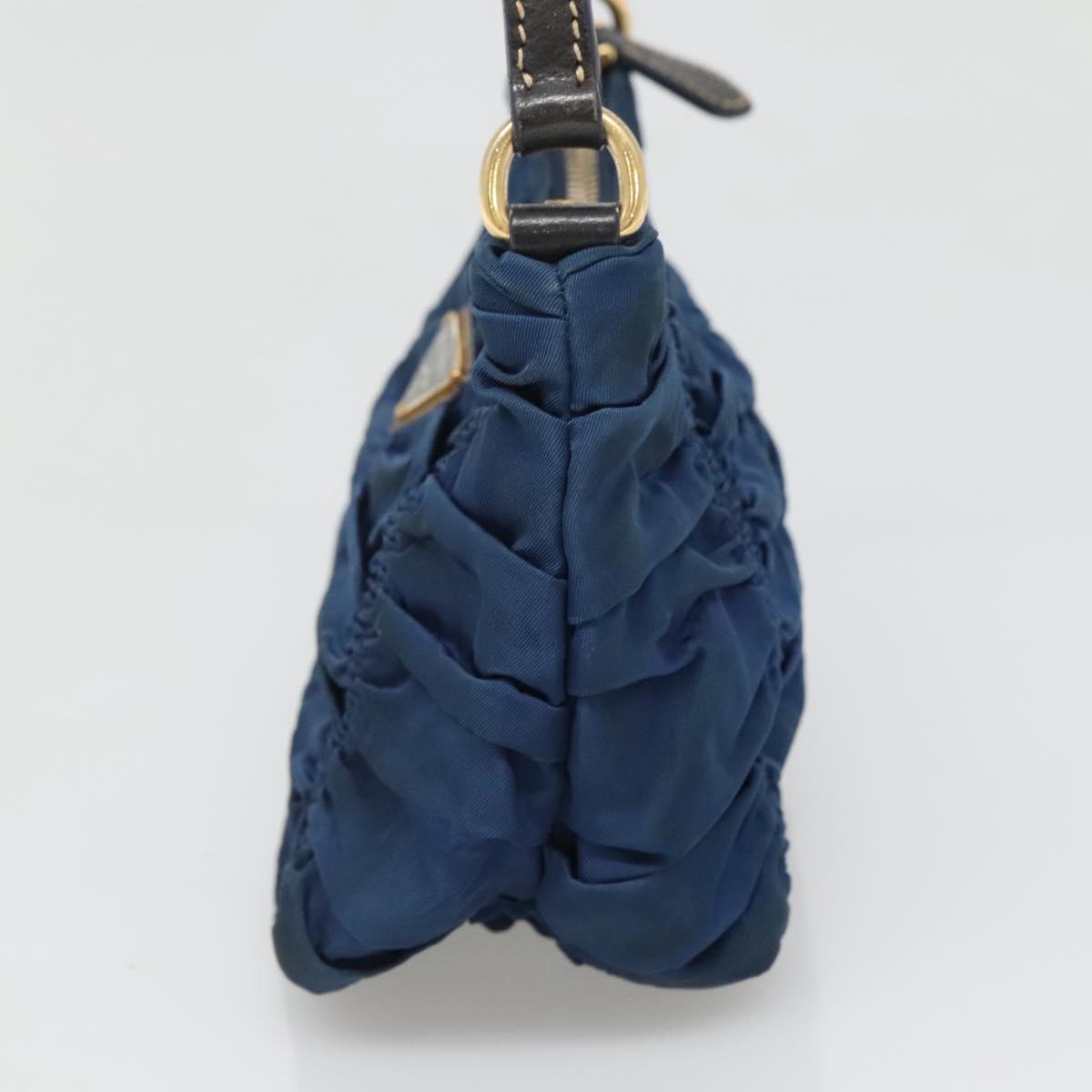 PRADA Accessory Pouch Nylon Blue Gold Auth 139522