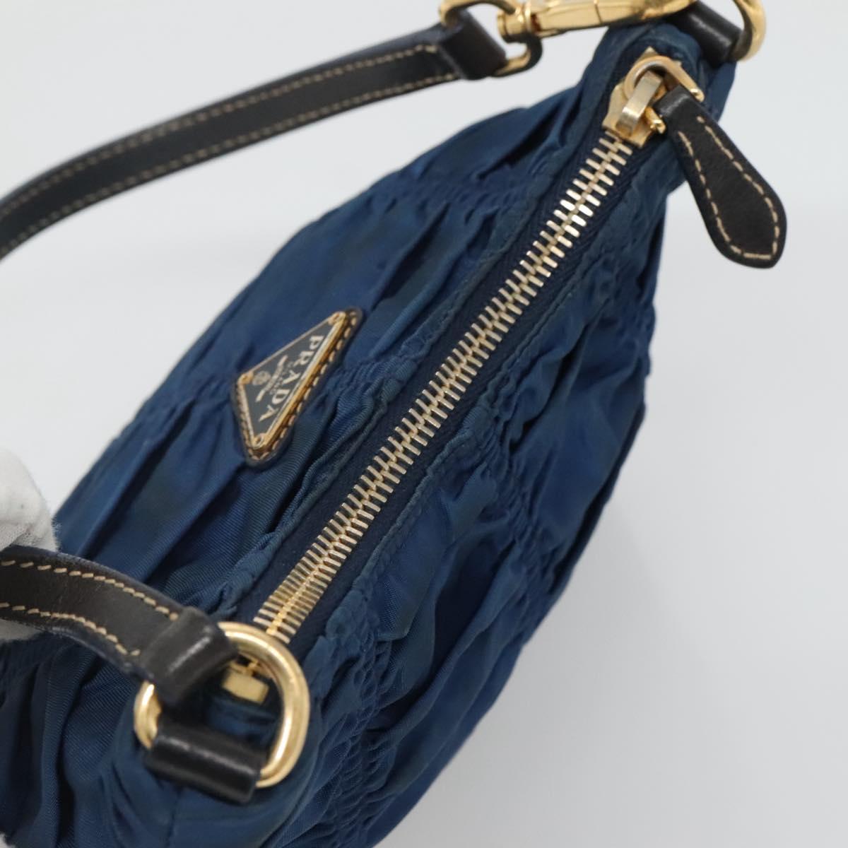PRADA Accessory Pouch Nylon Blue Gold Auth 139522