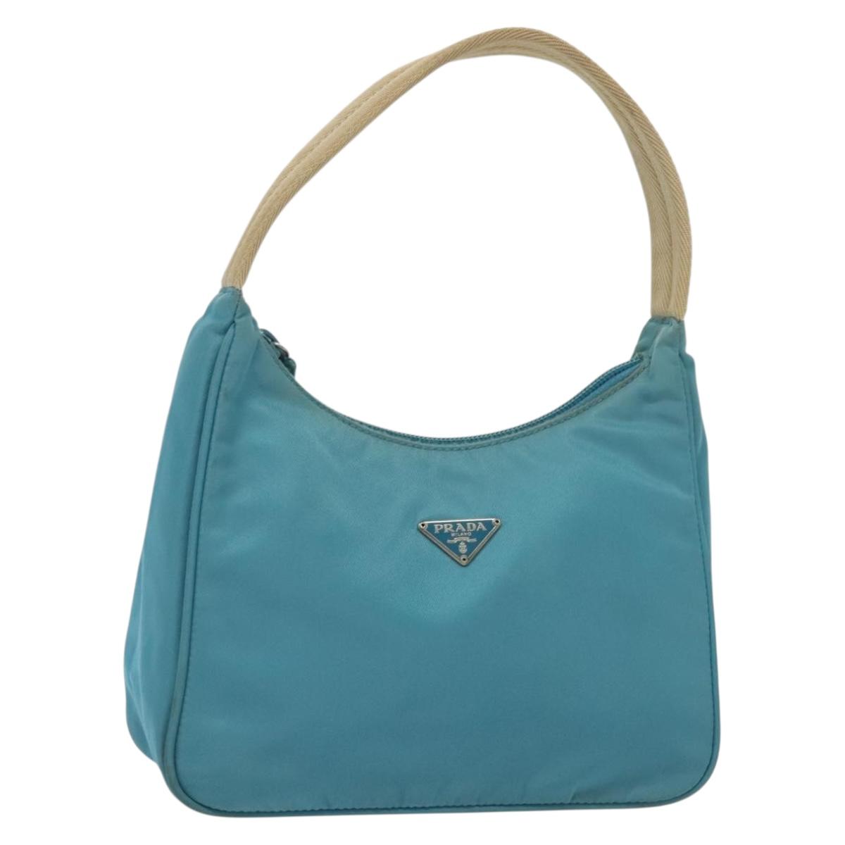PRADA Hand Bag Nylon Light Blue Silver Auth 139524